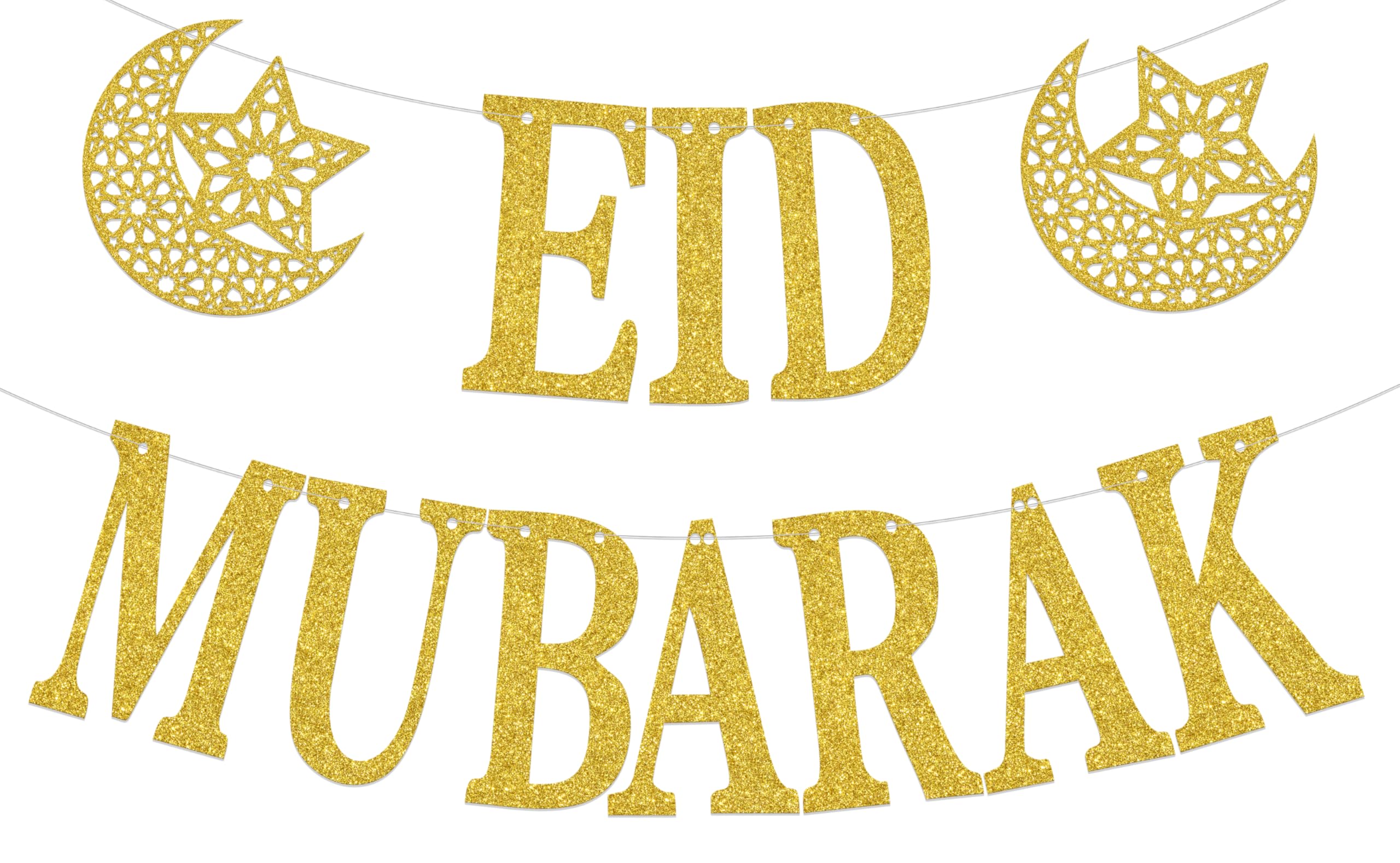ZCXVC Eid Mubarak Banner Hajj Mubarak Decorations Umrah Mubarak Islamic Party Decorations Gold Glitter