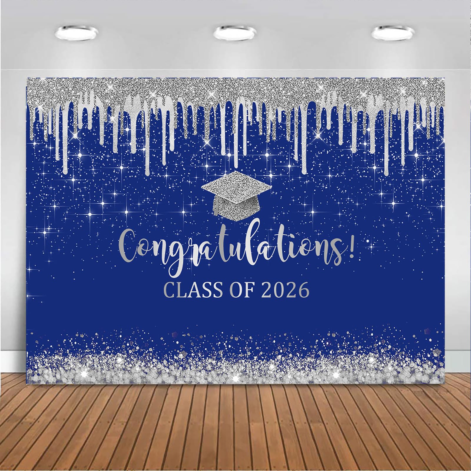 Mocsicka 10x7ft Blue and Sliver Graduation Backdrop Class of 2026 Photography Background 2026 Graduation Party Decorations Congrats Grad Cake Table