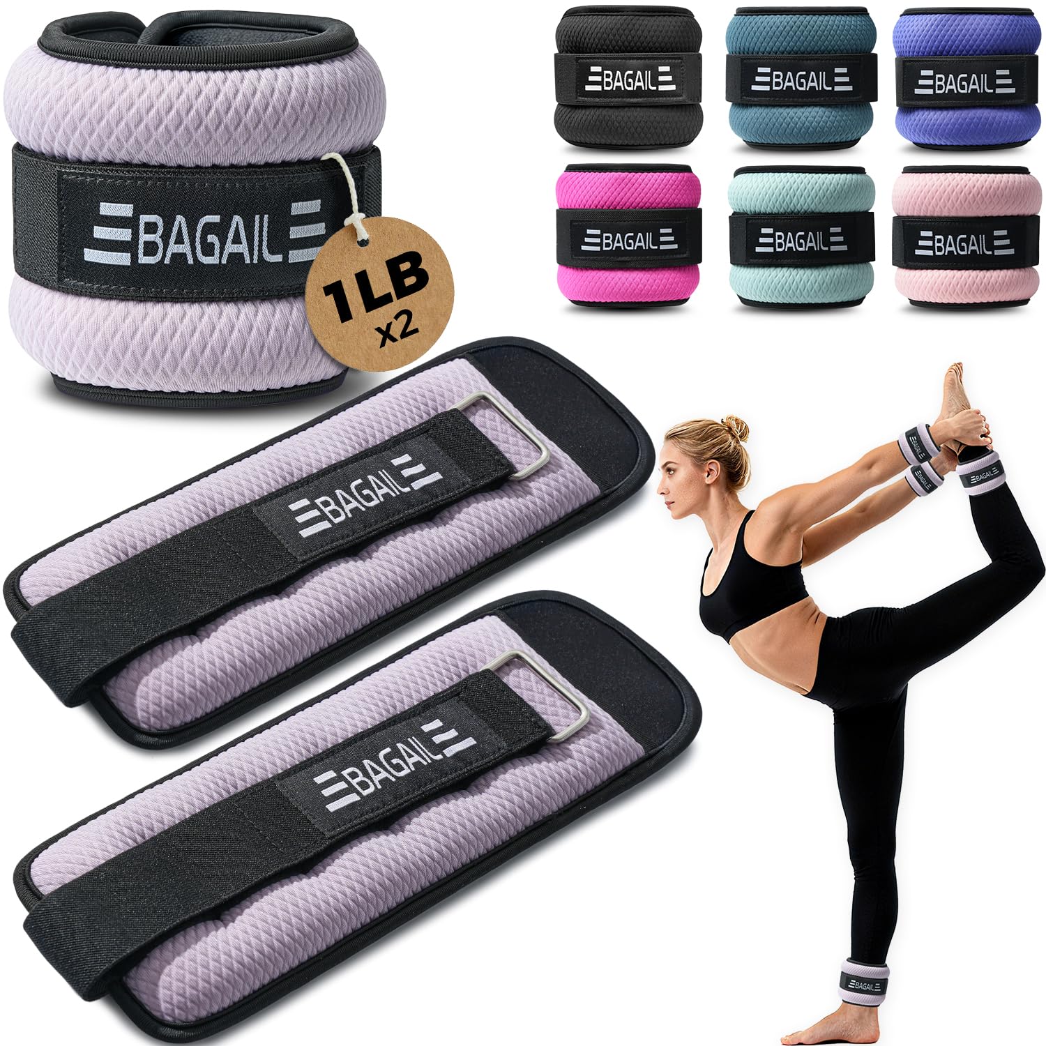 Photo 1 of BAGAIL Ankle Wrist Weights for Women & Men, Set of 2 (1 lb Each, 2 lbs Total), Wearable Leg Arm Weights with Sleek Design & Secure Fit for Walking, Running, Pilates, Home Fitness - 1lb x 2, Lilac