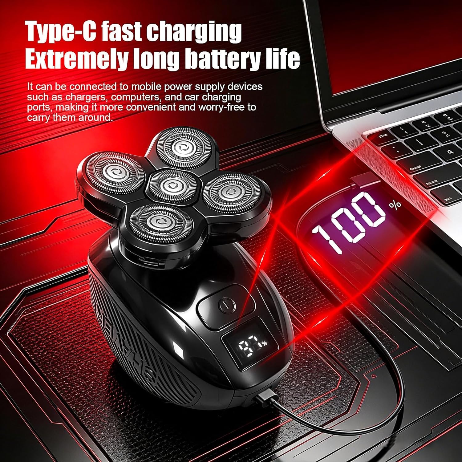 Rasoir pour le dos pour homme, rasoir électrique rechargeable avec manche long, kit de tondeuse étanche pour tout le corps avec têtes de rasage interchangeables
