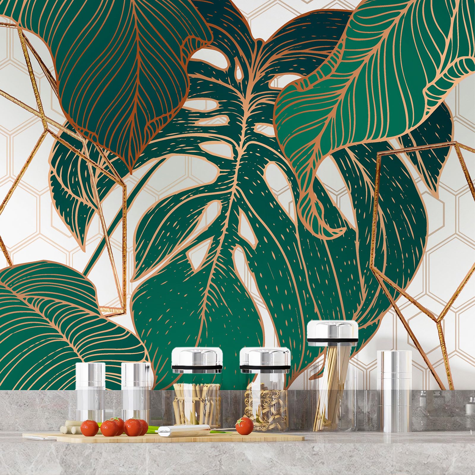 Adesivo adesivo per cucina – Fogli Tropicali 3617681672364 – Adesivo + protezione opaca, 90 x 360 cm
