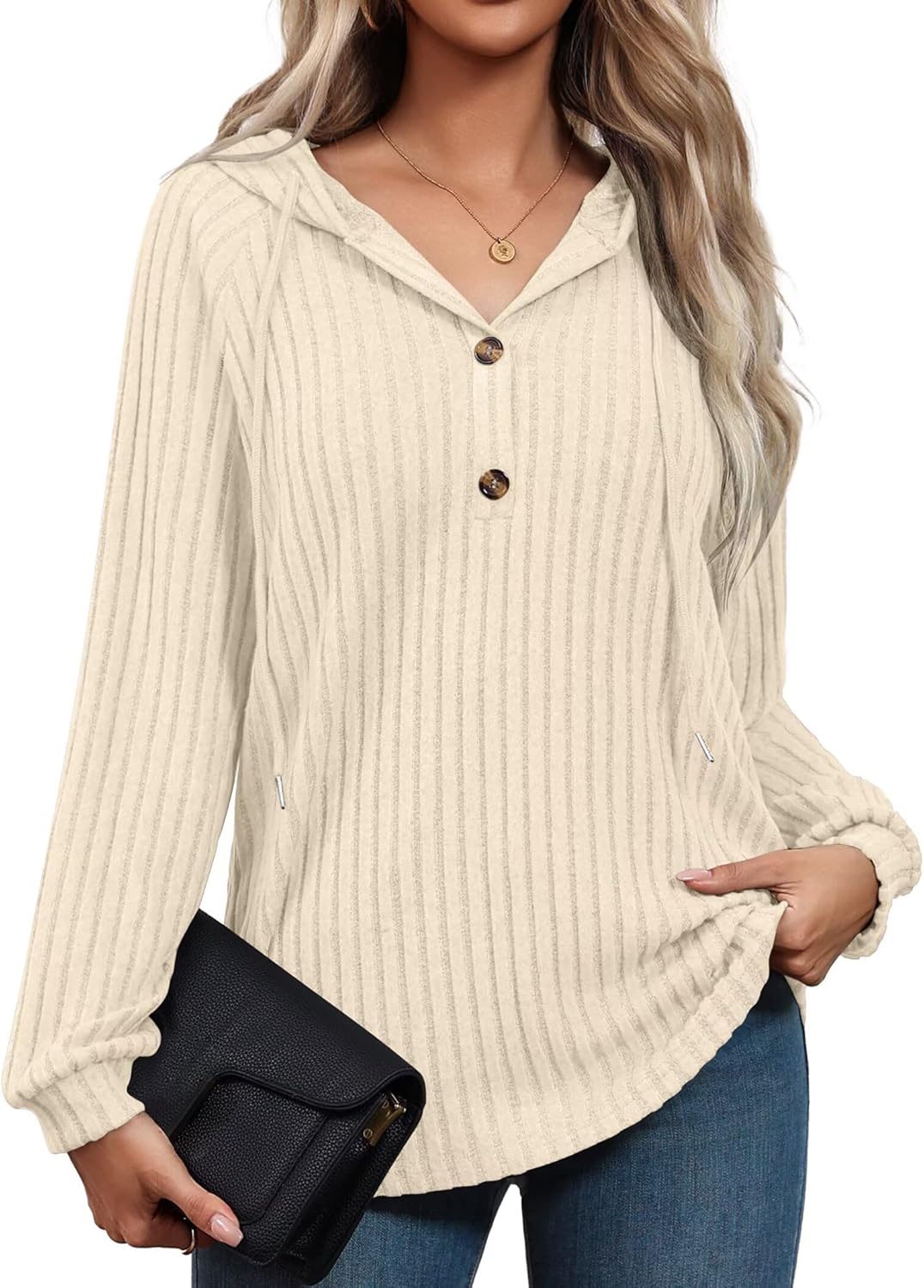 Bliwov Women Hoodies V Neck Drawstring Pullovers Workout Sweatshirts Spring Hooded Tops Fashion Sweaters Loose Fit