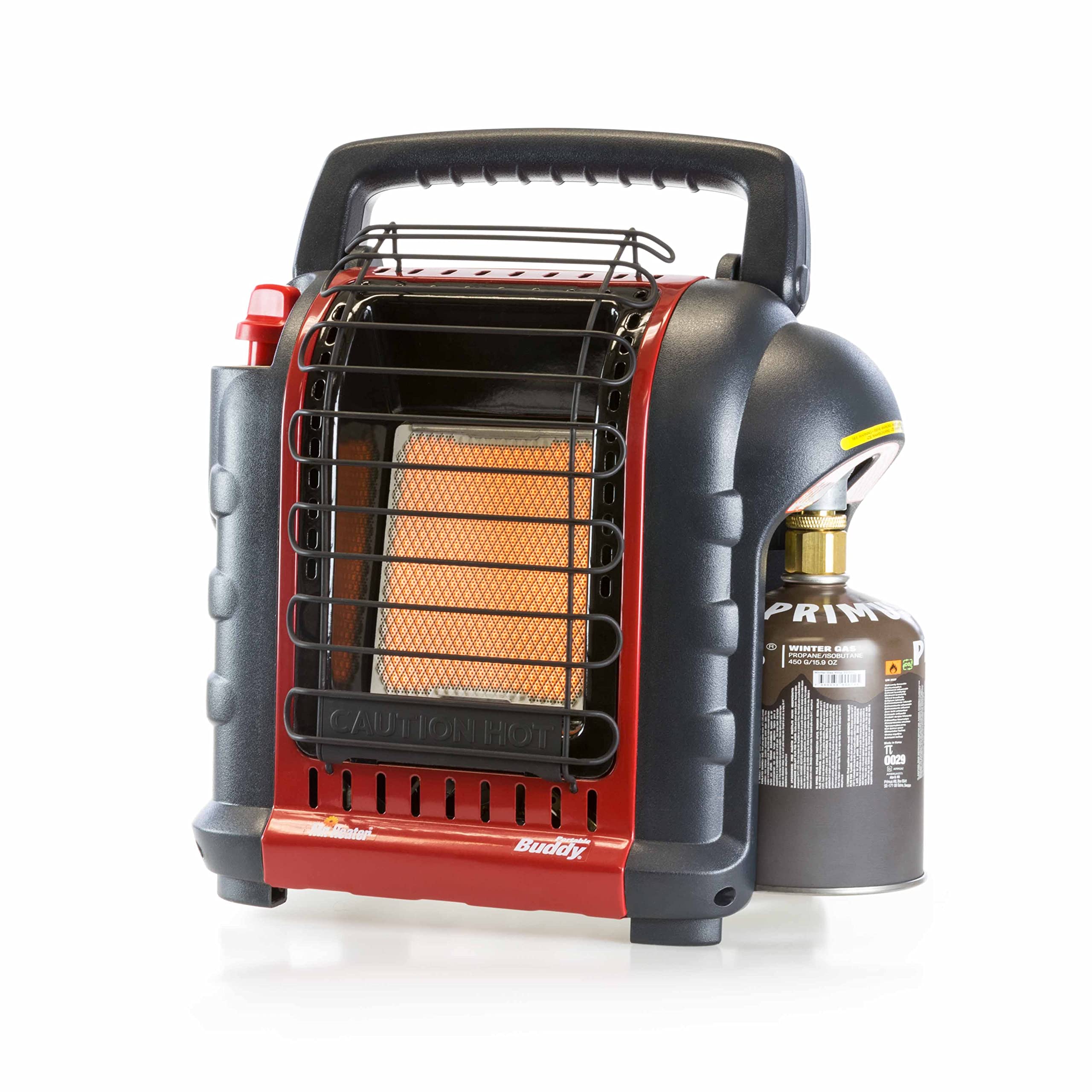 Mr. Heater Portable Buddy inkl. ölfreiem Schlauch & Gaskartusche, Heizgerät für Gaskartuschen & Gasflaschen, zwei Leistungsstufen (1,2kW / 2,4kW), mobile Heizung für Camping mit Piezo-Zünder