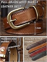 Vista 46 de Cinturones para mujer para jeans de 1.1 pulgadas de ancho, cinturones para vestidos de cuero de grano completo con hebilla dorada, caja de regalo