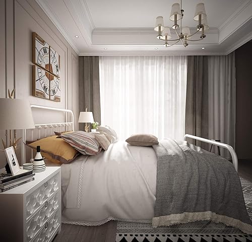 Miniatura 43 de Marco Urodecor 9013 de cama, de metal, con cabecera y base de colchón Negro -,Marrón (Rustic Brown),Blanco