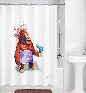 Allure Home Creation Blow Dryer Monkey Polyester Fabric Printed Shower Curtain 72