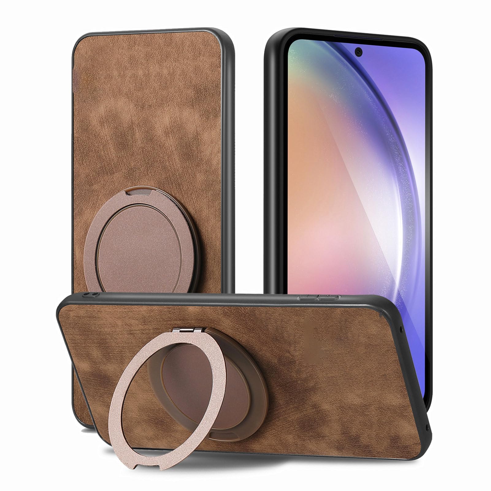 Compatible with Huawei Mate 60 Pro,Compatible with Huawei Mate 60 Pro Plus [PC + TPU + PU] 3-in-1 Built-in Magnetic Stand Shockproof Protective Case Brown