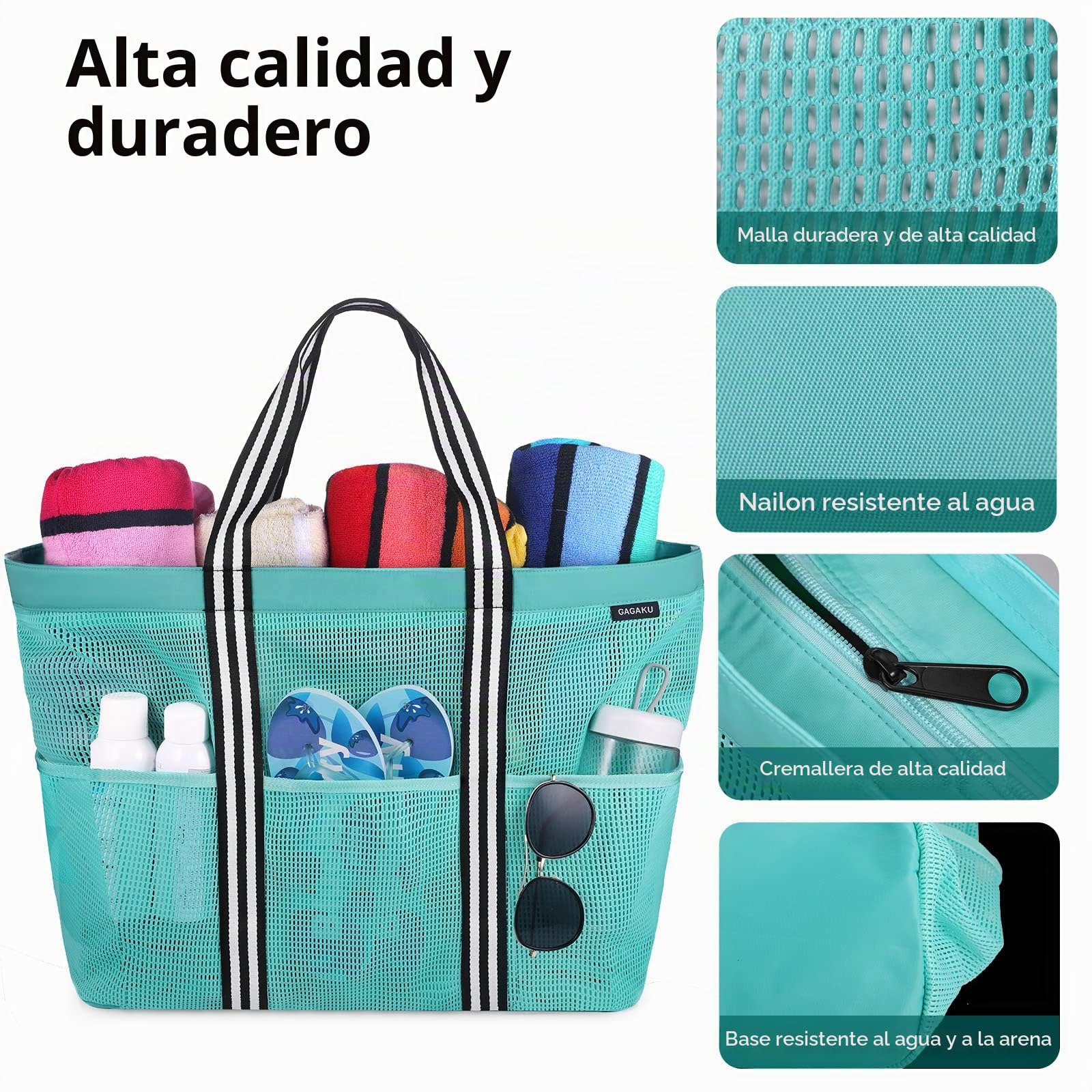 GAGAKU Bolsa de playa XXL/3XL con compartimento frigorífico, impermeable, con cremallera, plegable, grande, para familia, mujer, piscina, viajes