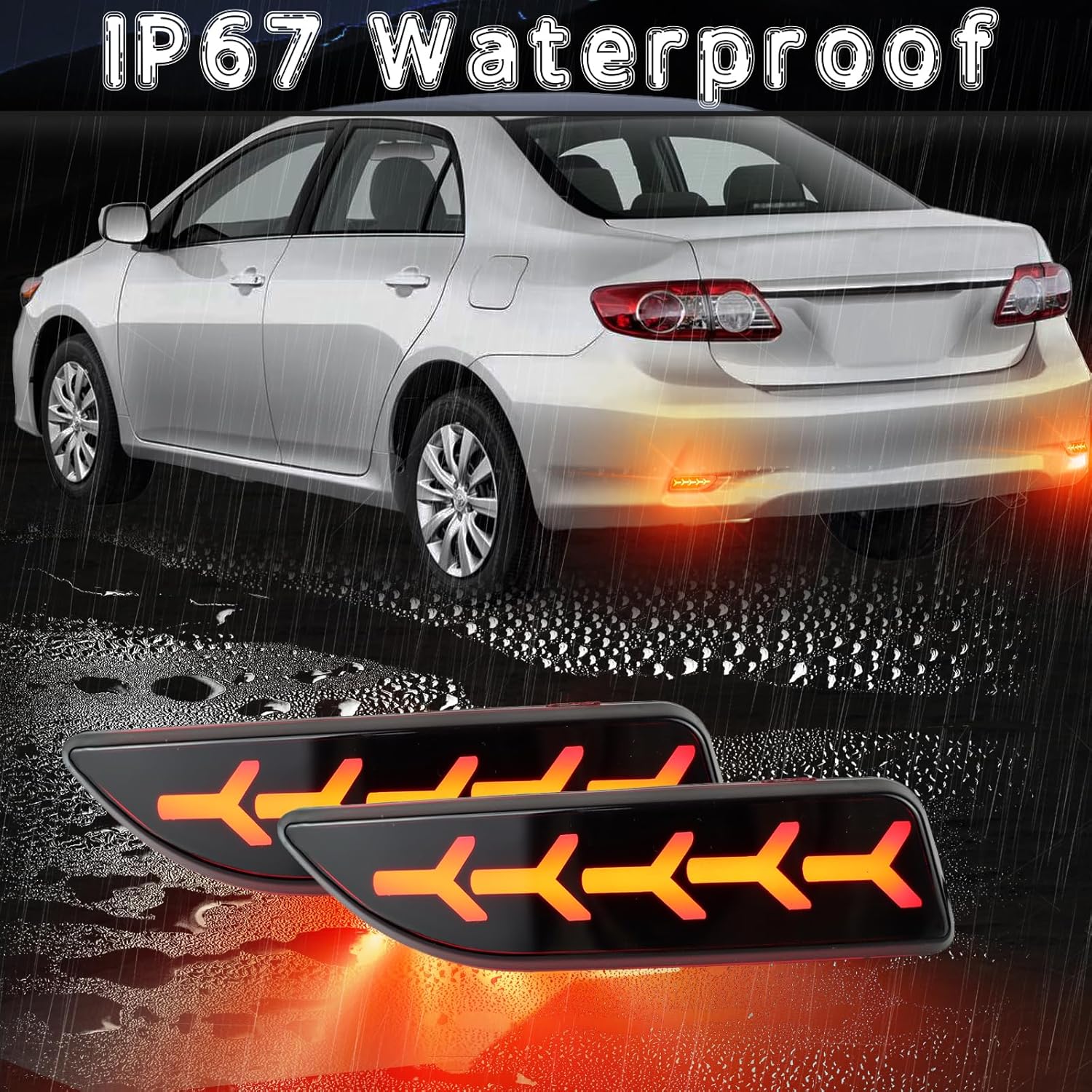 2Pc Full LED Rear Bumper Reflector Lights Kit for Toyota Corolla 2011 2012 2013 Tail Lamp Brake Fog Lamps Daytime Running Light Turn Signal Lamp Accessories (Smoked)