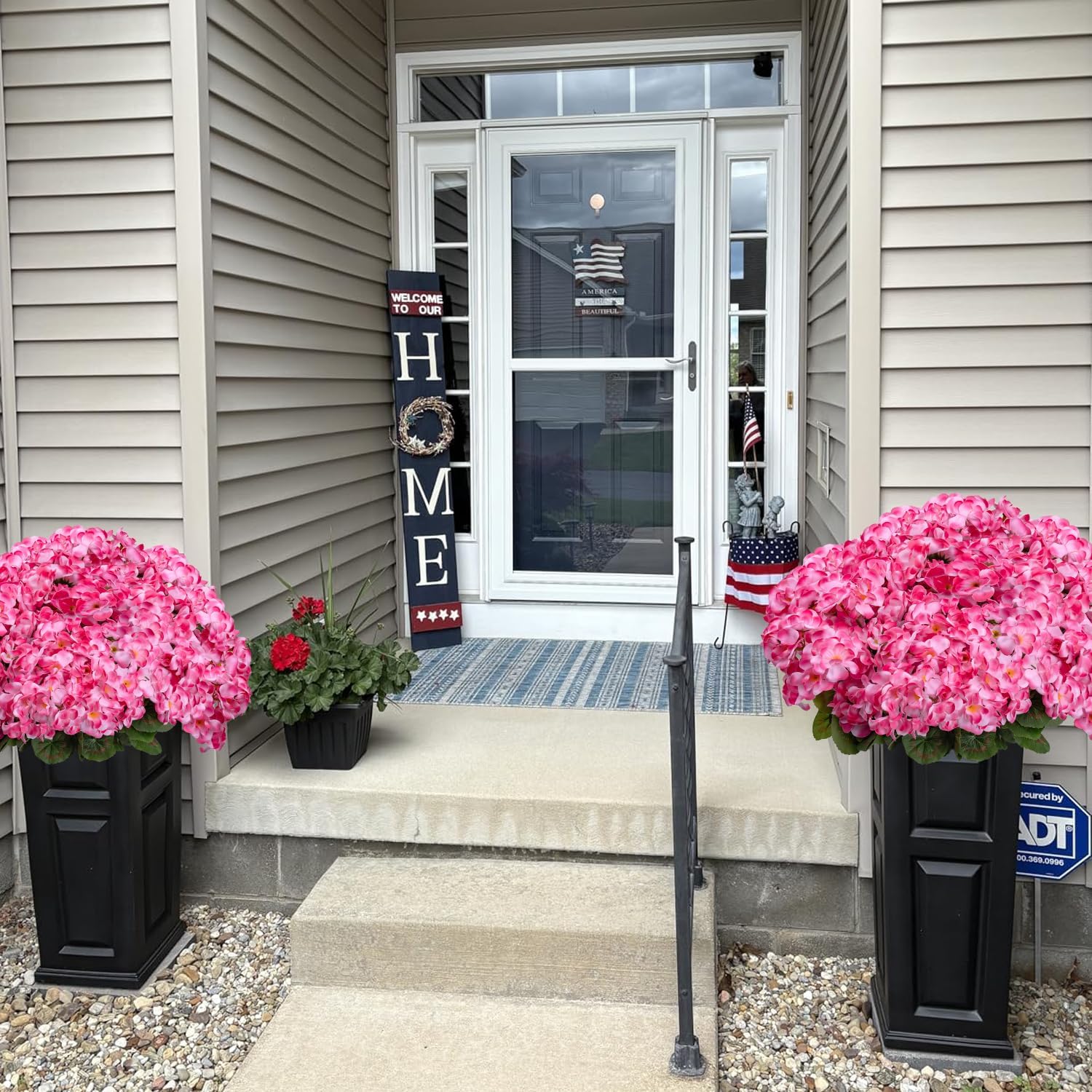 6PCS Artificial Geraniums Outdoor Flowers, Faux Pink Geraniums Artificial Flowers Plants Outdoor UV Resistant Plants, Realistic Silk Flowers for Cemetery, Front Porch Decor, Table Centerpiece - Image 6