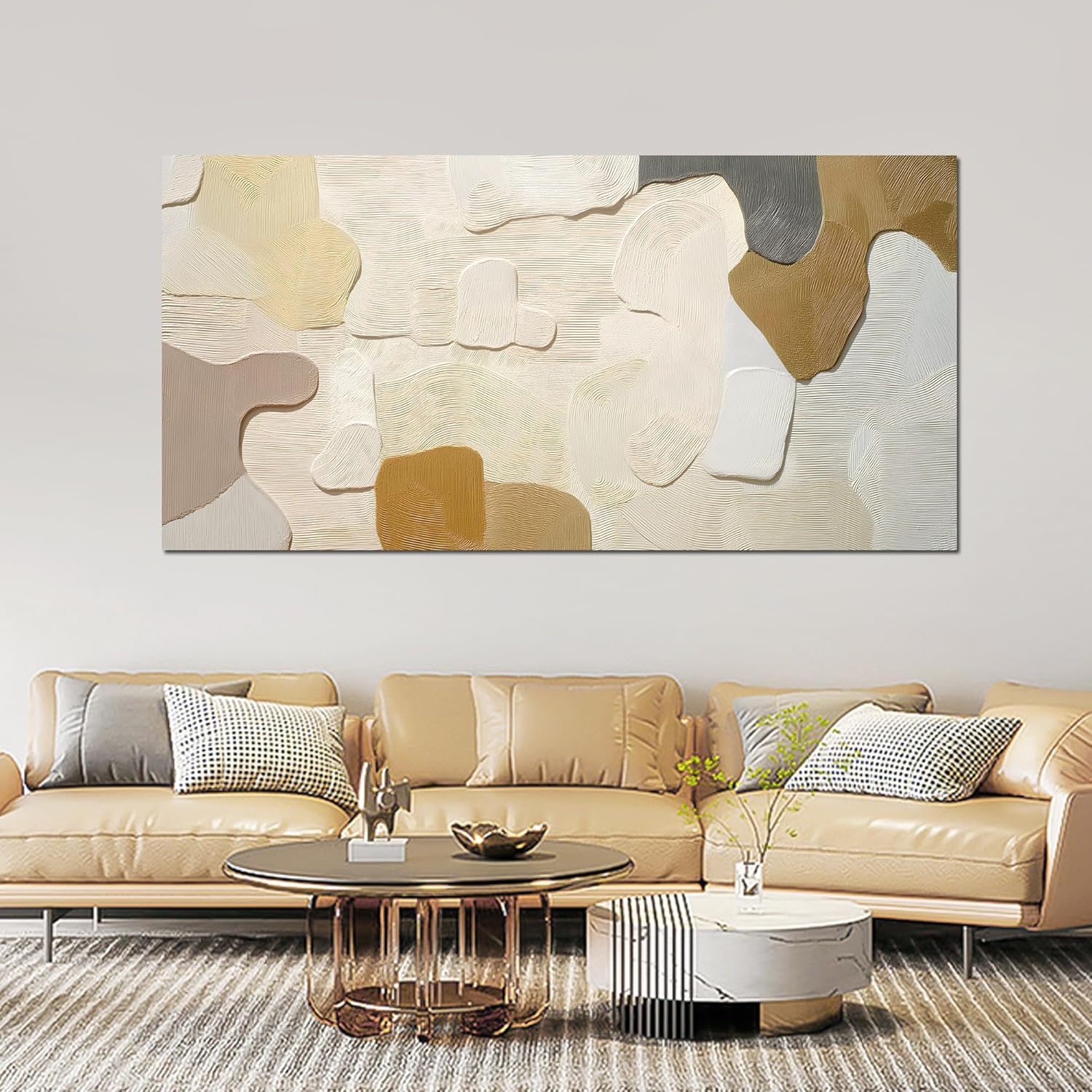 Tarfupth Large Abstract Neutral Wall Art for Living Room 29"x58" Beige and Brown Canvas Prints Minimalist Artwork for Bedroom Kitchen Home Office Decor Ready to Hang