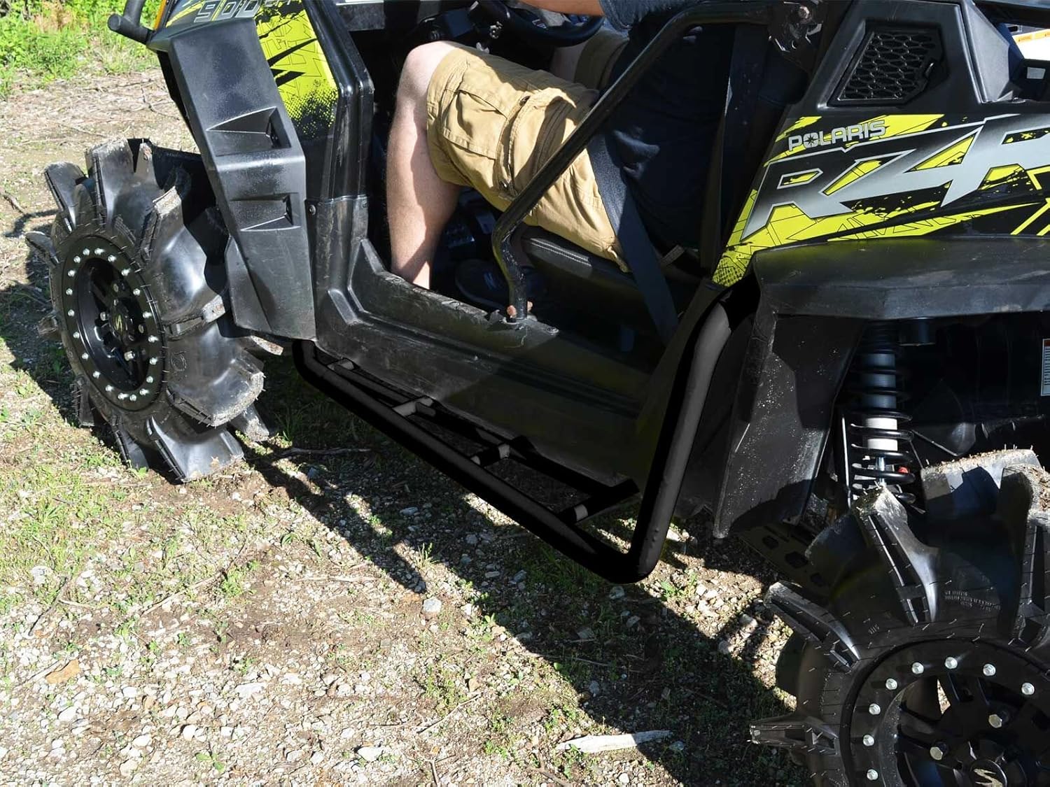 SuperATV Heavy Duty Rock Sliding Nerf Bars for Polaris RZR XP 900 (2011-2014) - Wrinkle Black