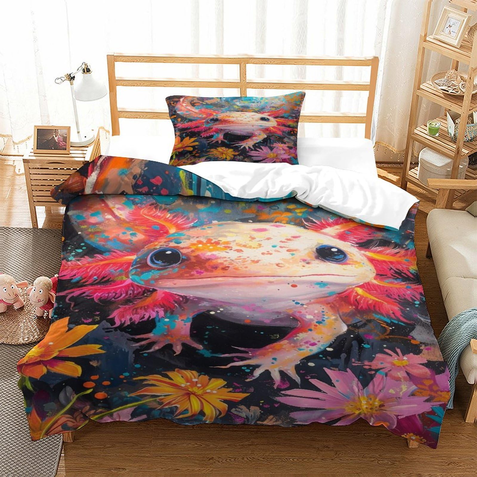 P1S9U7W5Y Vivid Aquatic 3D Printed Duvet Cover Set 3 Pieces Microfiber for Adult Bedroom Decor Amphibian Bedding Set Single（135x200cm）