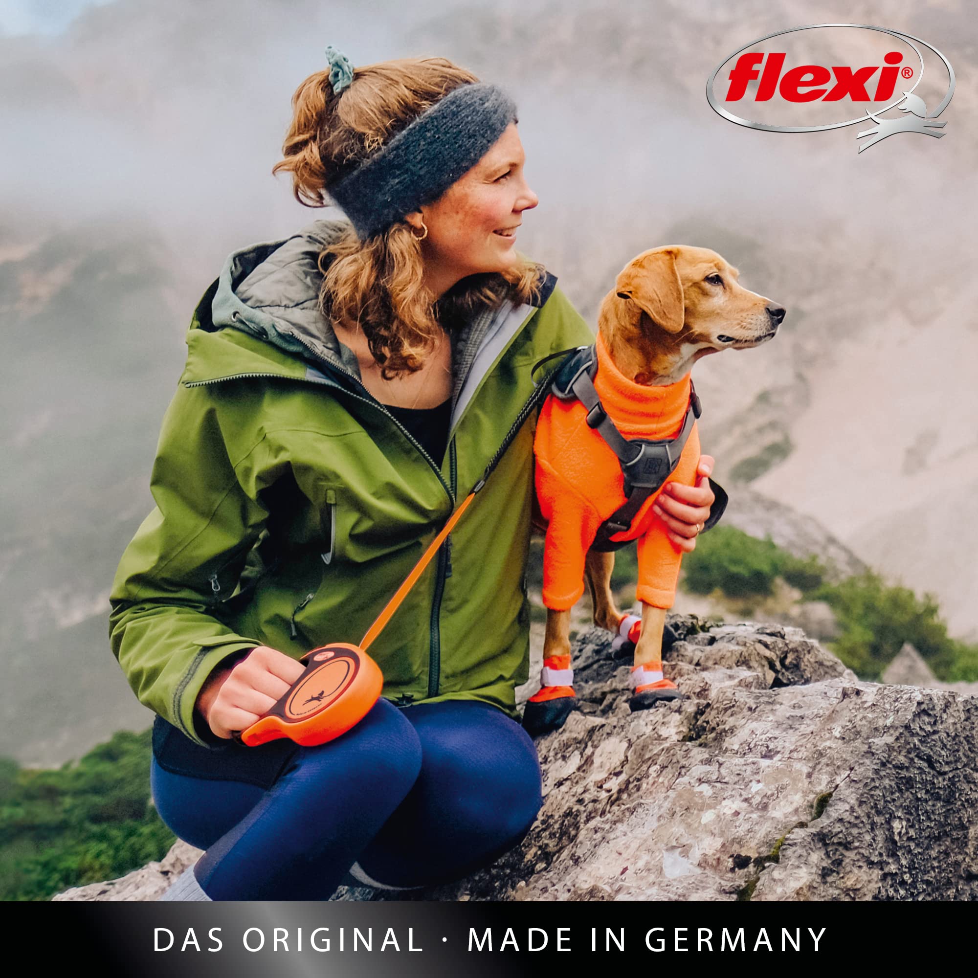 flexi® Xtreme L | 8m Gurt Roll-Leine für Hunde bis 55 kg | schwarz/orange | ausziehbare Hundeleine | Gewicht 639.5 gr | Maße 14.7 x 21.0 cm