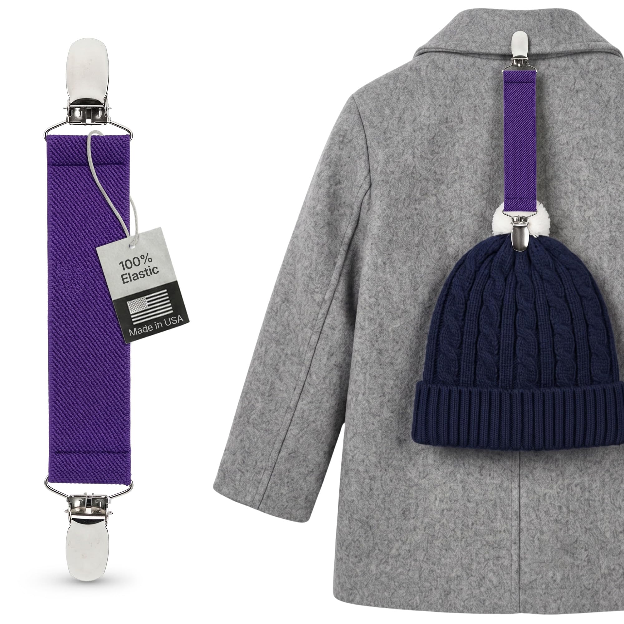 HOLD'EM Elastic Hat &amp; Scarf Clips for Children, Heavy-Duty Adjustable Elastic Strap with Strong Metal Clips,Winter Hat Holder