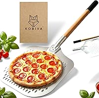 Vista 1 de Pala profesional de aluminio para pizza con mango de madera de haya desmontable y agarre ergonómico, paleta perforada de metal antiadherente de 14 x