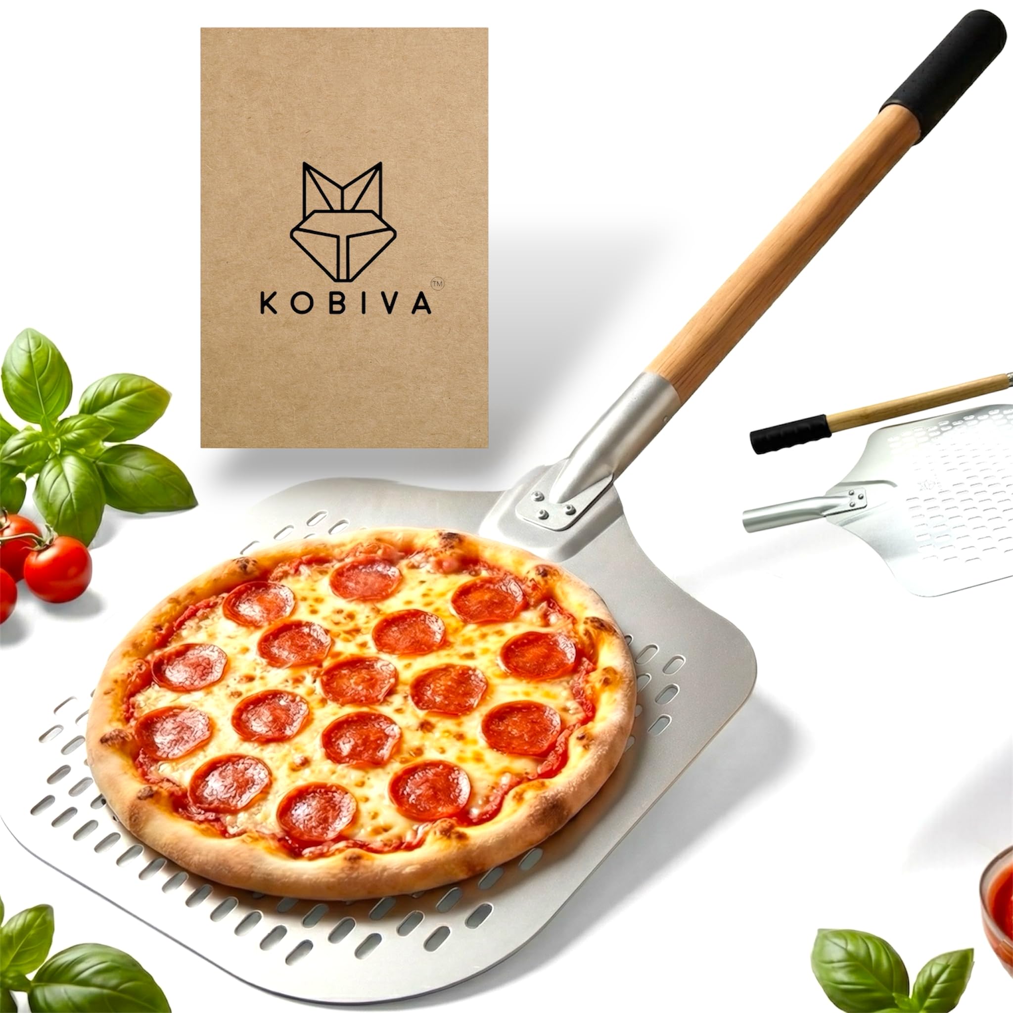 Metal Pizza Peel | Aluminum Pizza Peel 14"x12" with Detachable Beechwood Handle | Perforated Non-Stick Metal Pizza Paddle for Launching, Turning &amp; Retrieving | Ooni Compatible Pizza Oven Accessories