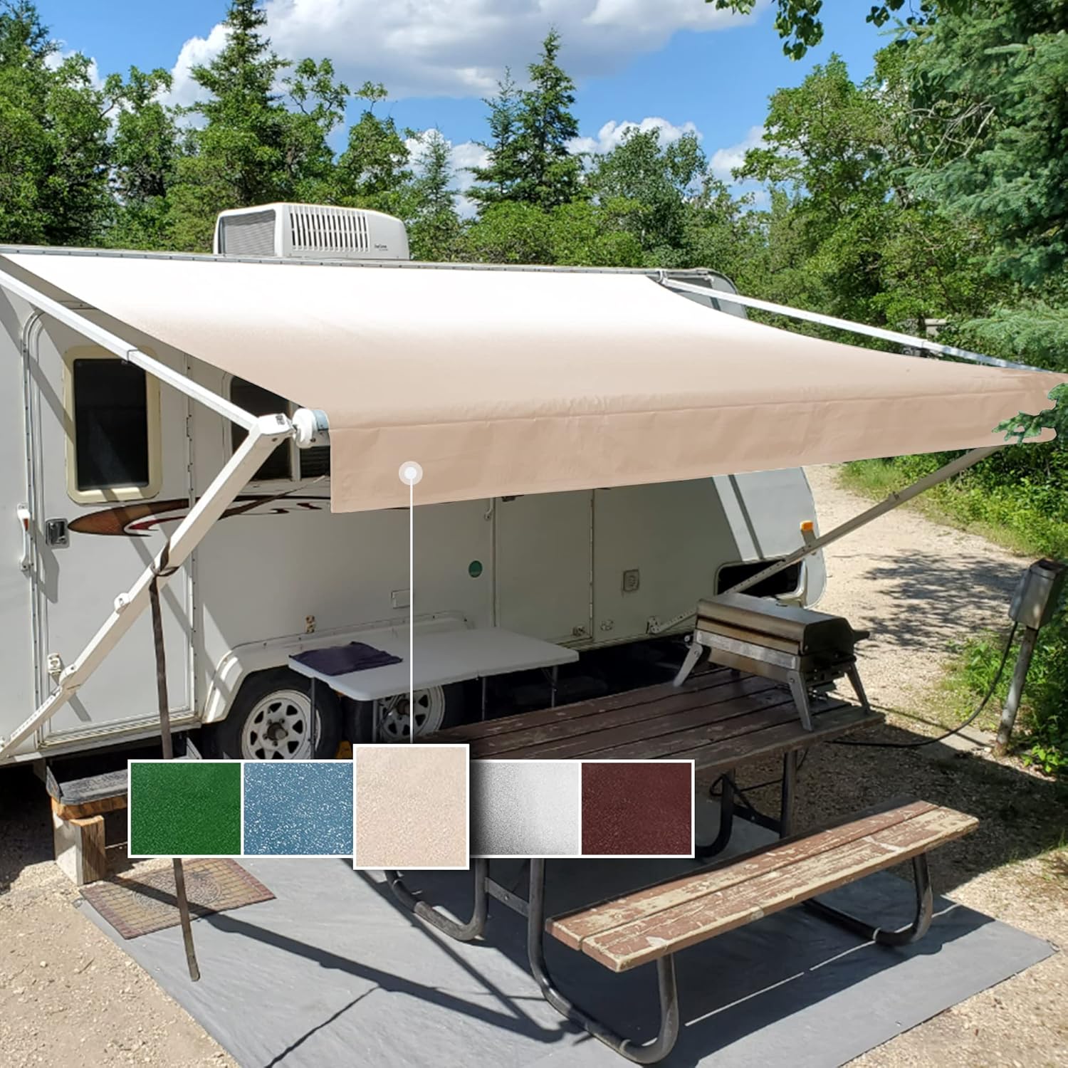 RV Awning Fabric Replacement Standard Grade Premium Vinyl (20'(Fabric 19'2"), Beige Fade)