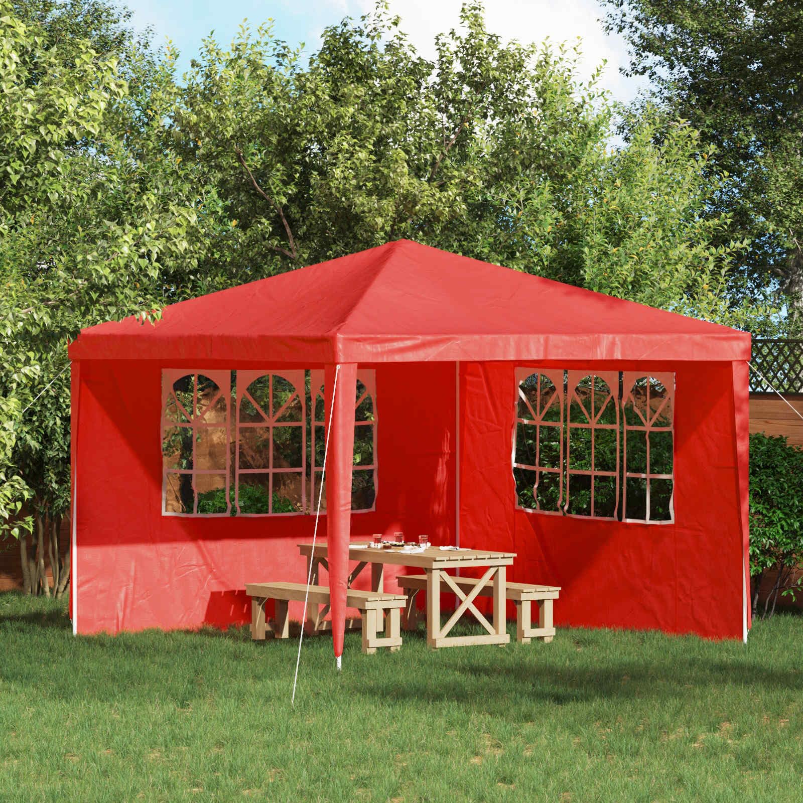 Party Zelt Seitenteil 2 Stück 300 x 195 cm Rot PE Stahl mit dekorativen Fenstern wetterfest Winddicht wasserabweisend für Gartenzelt Bierzelt Outdoor Eventzelt