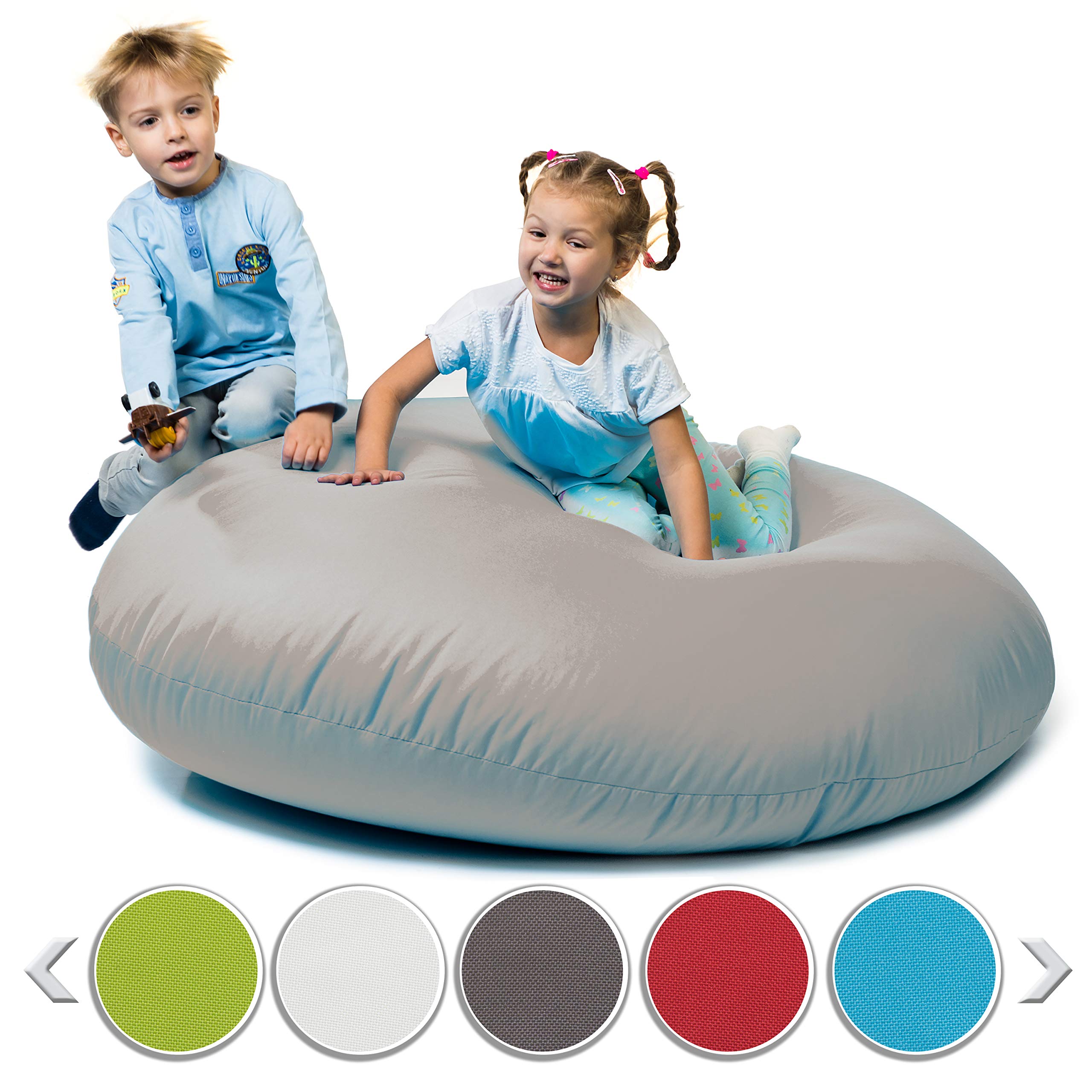 sunnypillow Worek do siedzenia XXXL z wypełnieniem ze styropianu, średnica 145 cm, funkcja 2 w 1, do siedzenia i leżenia, na zewnątrz i wewnątrz, dla dzieci i dorosłych, wiele kolorów i rozmiarów do wyboru, szary