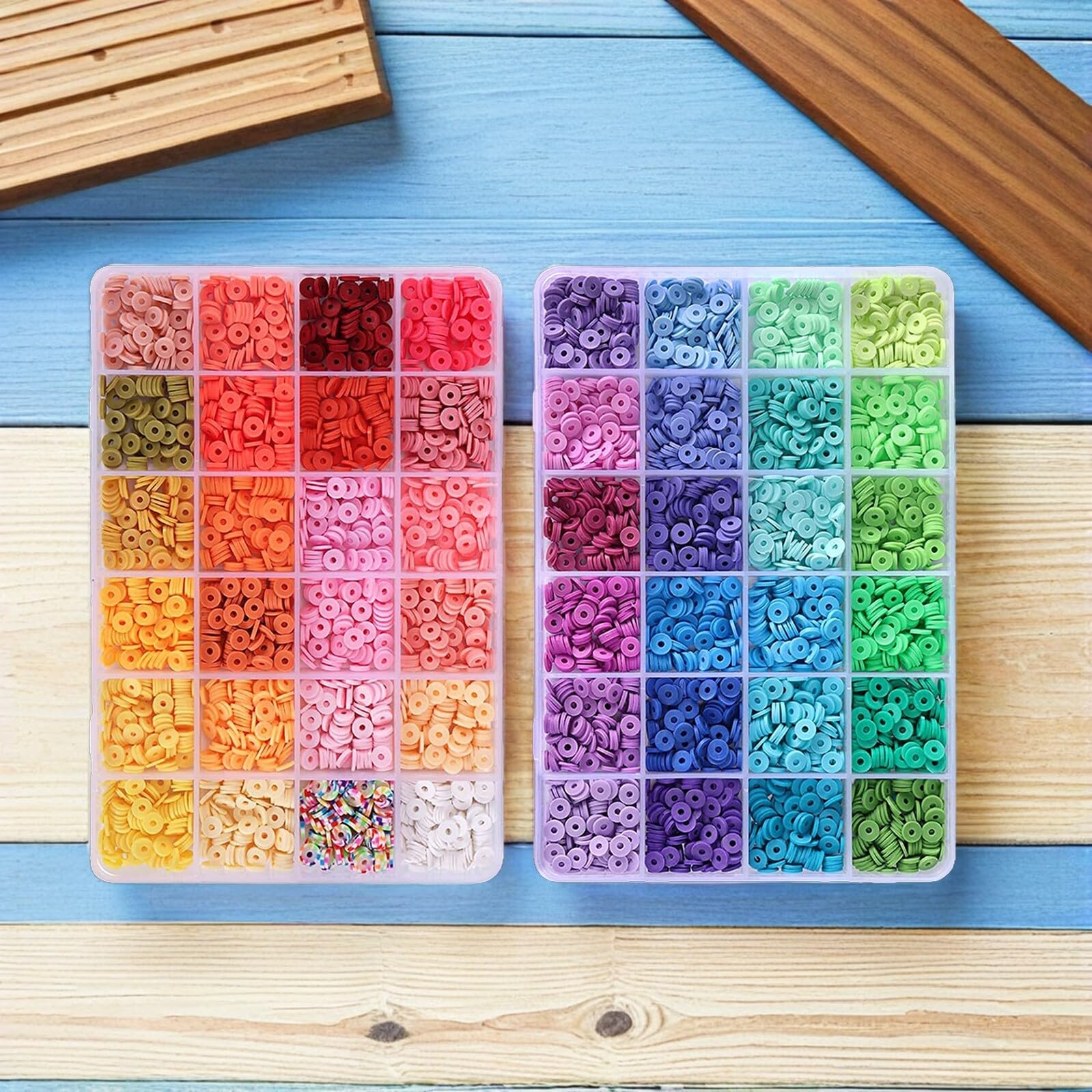 SHINEOFI Kit Perline di Argilla Polimerica Colorate per Creazione Gioielli Set Scatola di Conservazione Perline Piatte e Grandi per Braccialetti Fai da Te