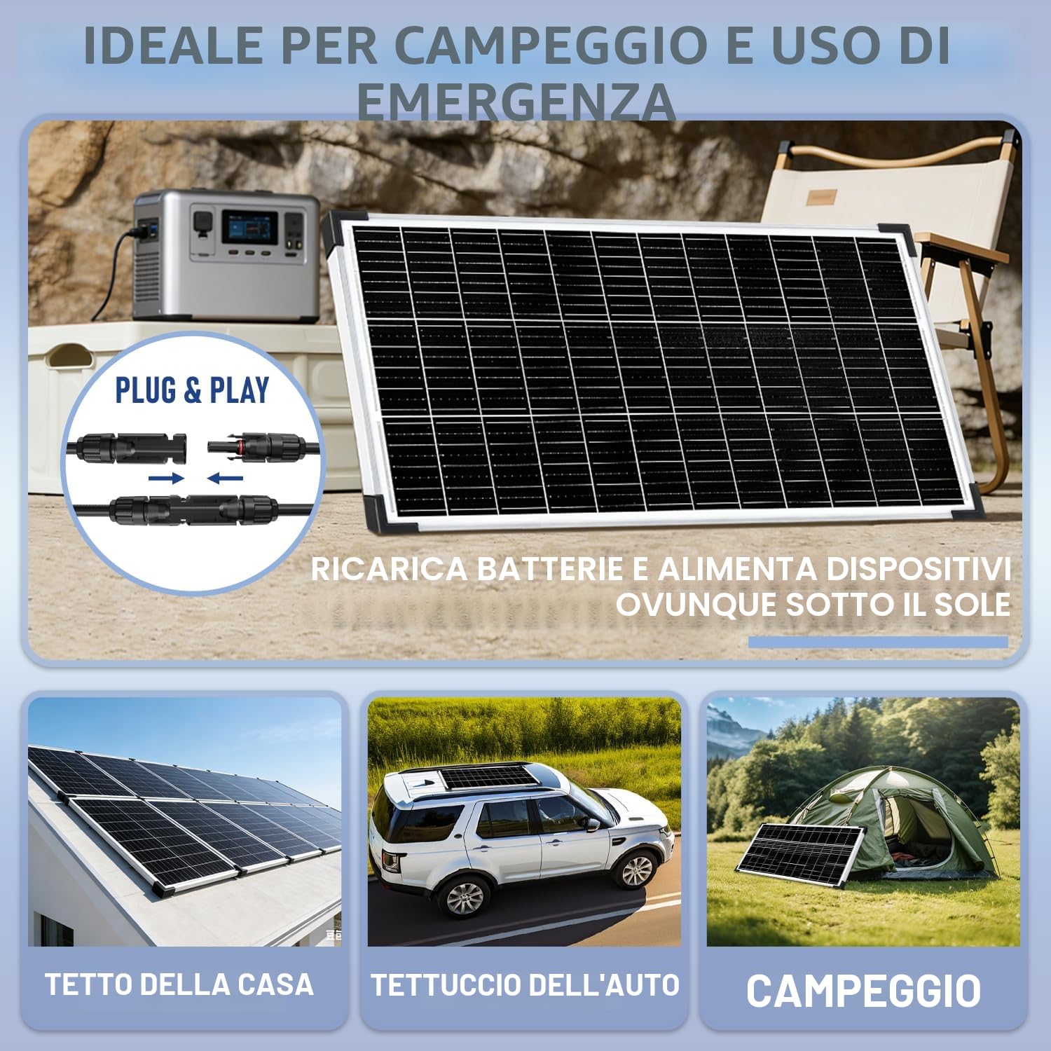 Pannello solare da 100 W, 12 V, pannello solare monocristallino, 100 Watt, con regolatore di carica da 20 A, per carica di energia indipendente da 12 Volt per camper, barca, roulotte, casa
