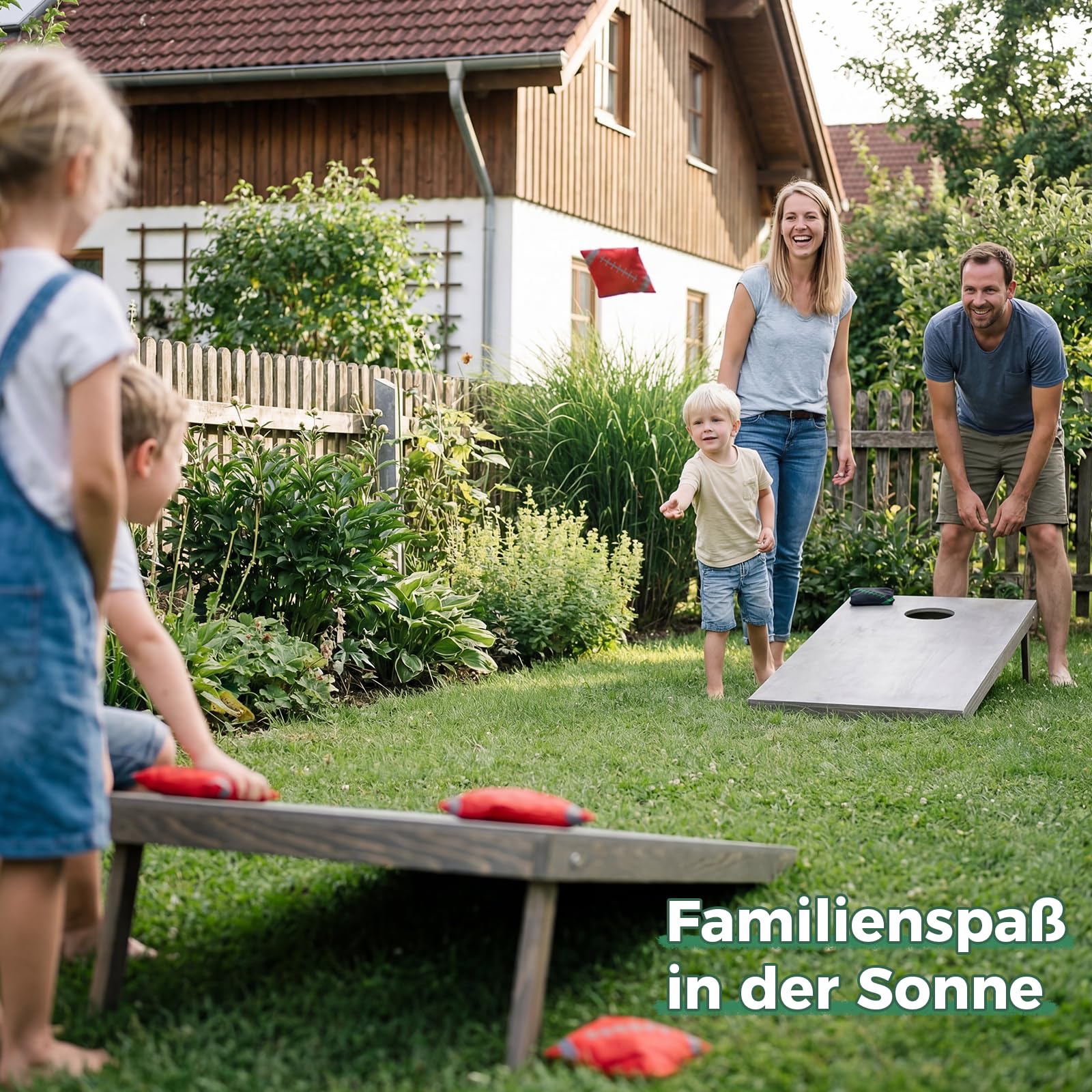 Cornhole Set Outdoor, 90x60cm or 120x60cm Echtholz Wurfspiel – Bean Bag Game mit 10 Säckchen & Tasche – Professionelles Sackloch Spiel für Erwachsene, Kinder, Garten, Strand