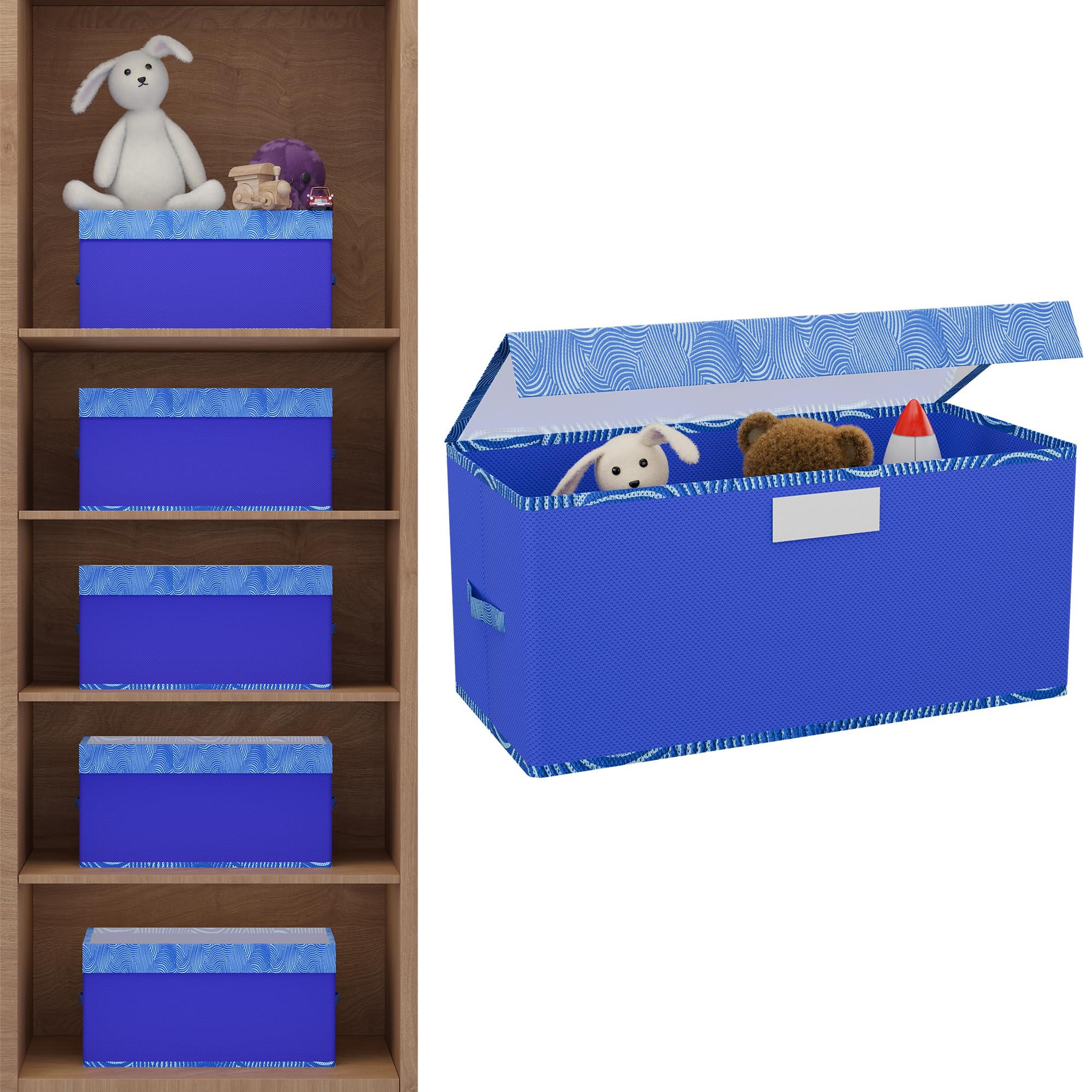 Kuber Industries Storage Box with Transparent Lid | Closet Organizers for Toys & Book Storage | Foldable Almirah Dress Organizer | Cupboard/Wardrobe Drawer Organiser | Small - Zig Zag | Blue