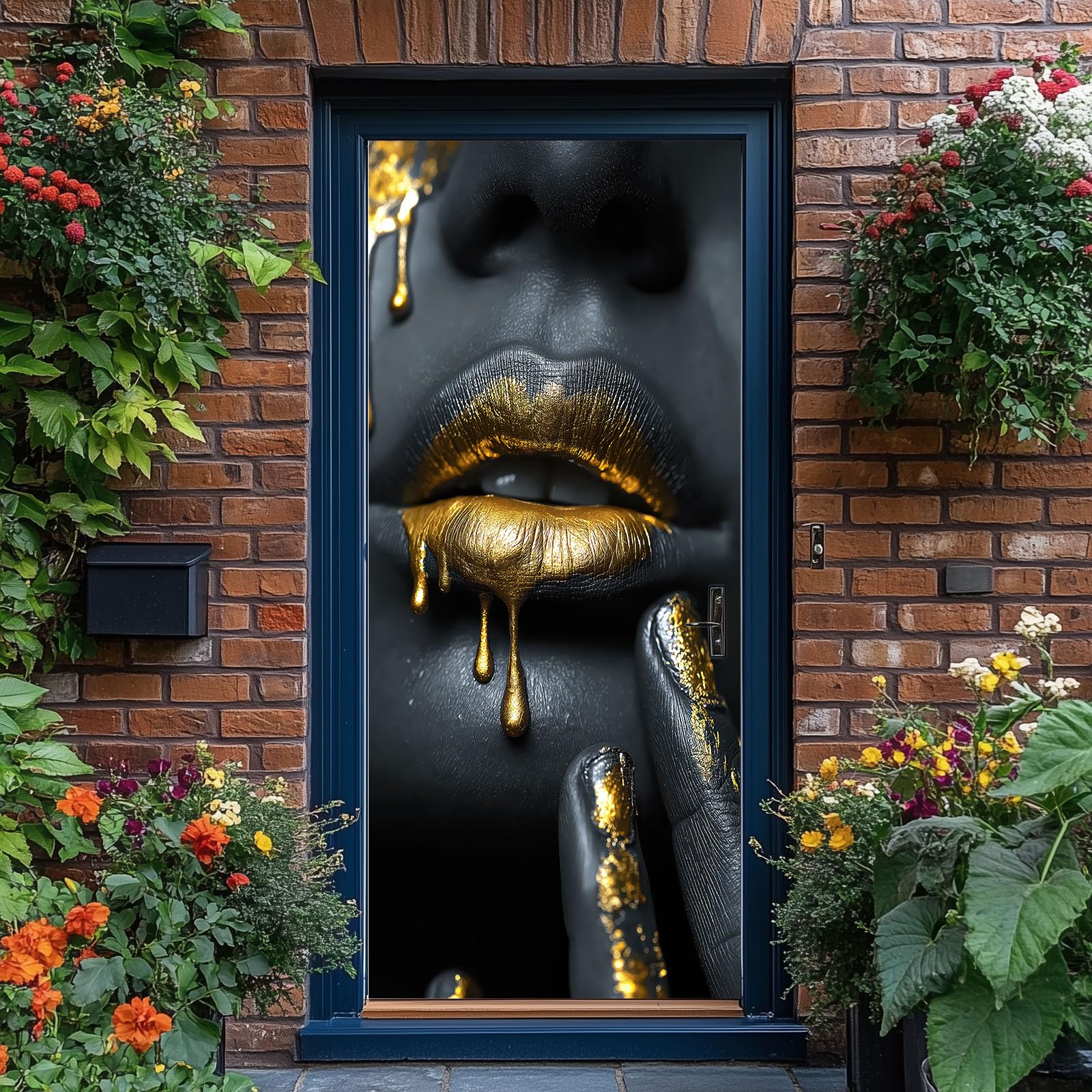 Papel pintado autoadhesivo para puerta estilo moderno 3D póster para puerta, adhesivo para puerta, abstracto mujer graffiti impermeable vinilo lámina para puerta, color gris oscuro, papel pintado