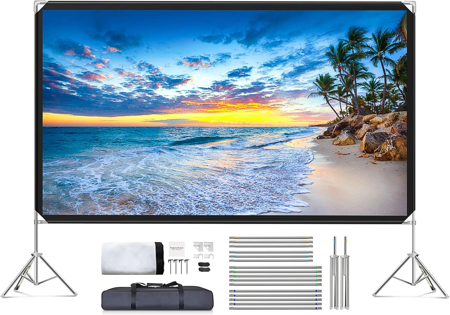 Projector Screen and Stand - Velcolt Portable Video Projection Screen 120 inch, 16:9 4K HD Rear Front Foldable Outdoor Movie Screen with Carry Bag for Indoor Outdoor Home Theater Backyard Camping