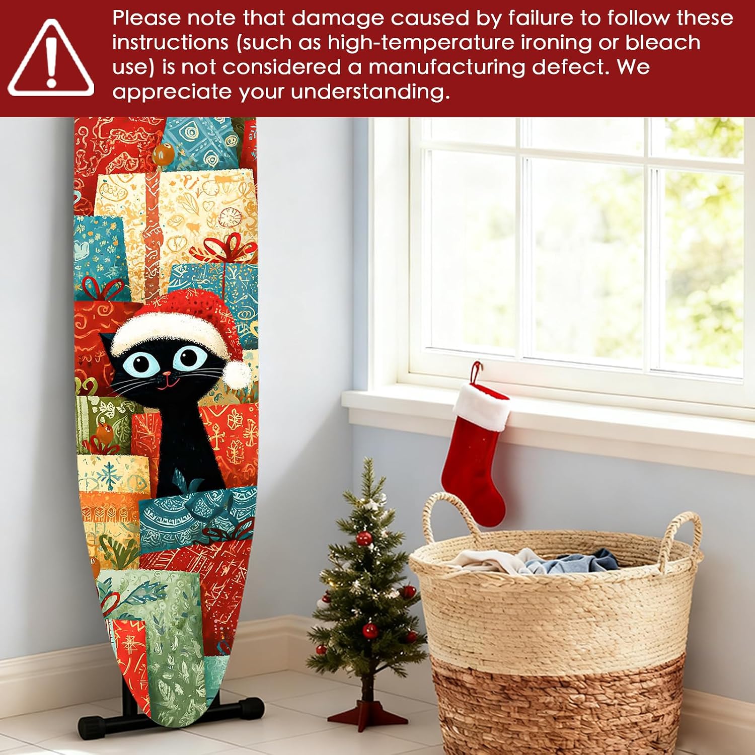 Nuxovilar Winter Black Cat Ironing Board Cover 15x54 Polyester