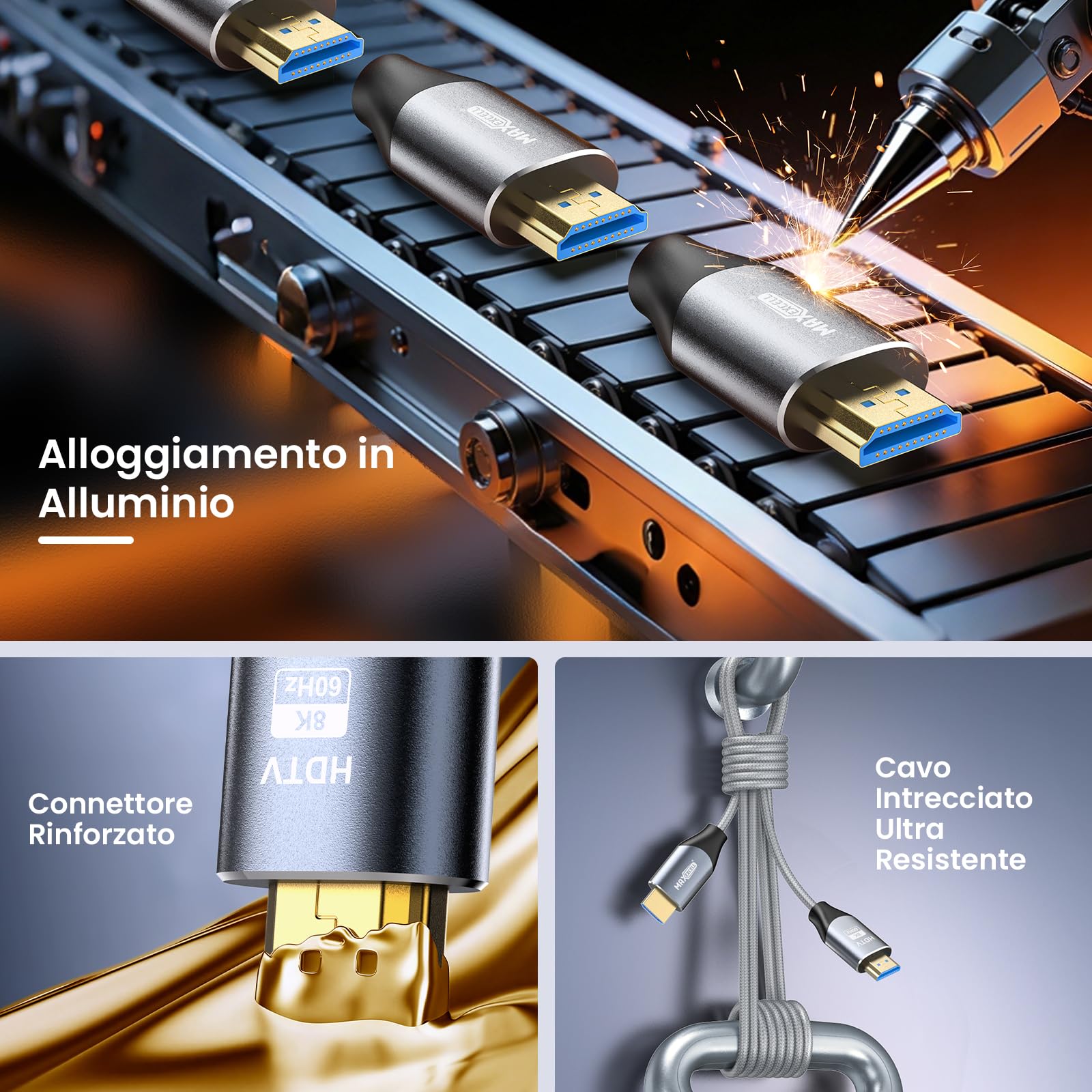 Cavo HDMI 2.1, 8K@60Hz 4K@120Hz 48Gbps, Ultra Alta Velocità con eARC ARC HDR HDCP 2.3, Cavo HDMI Compatibile con PS5, TV, Monitor, PC (5 Metri) - 4