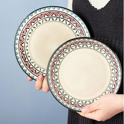 Miniatura 3 de Juego de vajilla de cocina de 18 piezas diseño geométrico retro elegante juego de vajilla de cerámica esmalte reactivo servicio para 6 platos