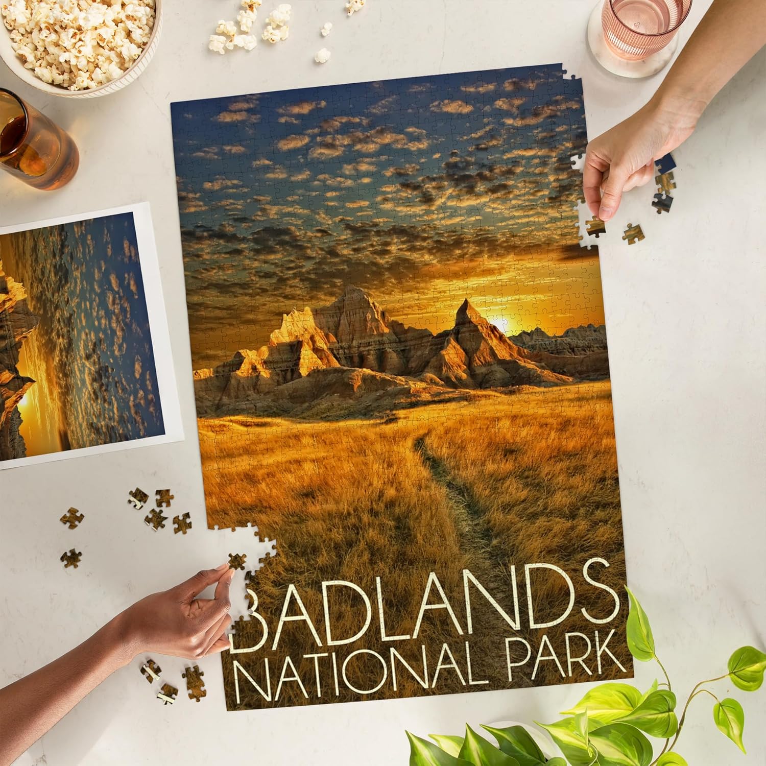 Lantern Press Badlands National Park, South Dakota, Sunset 1000 Piece Jigsaw Puzzle for Adults, Made in USA with Reference Poster