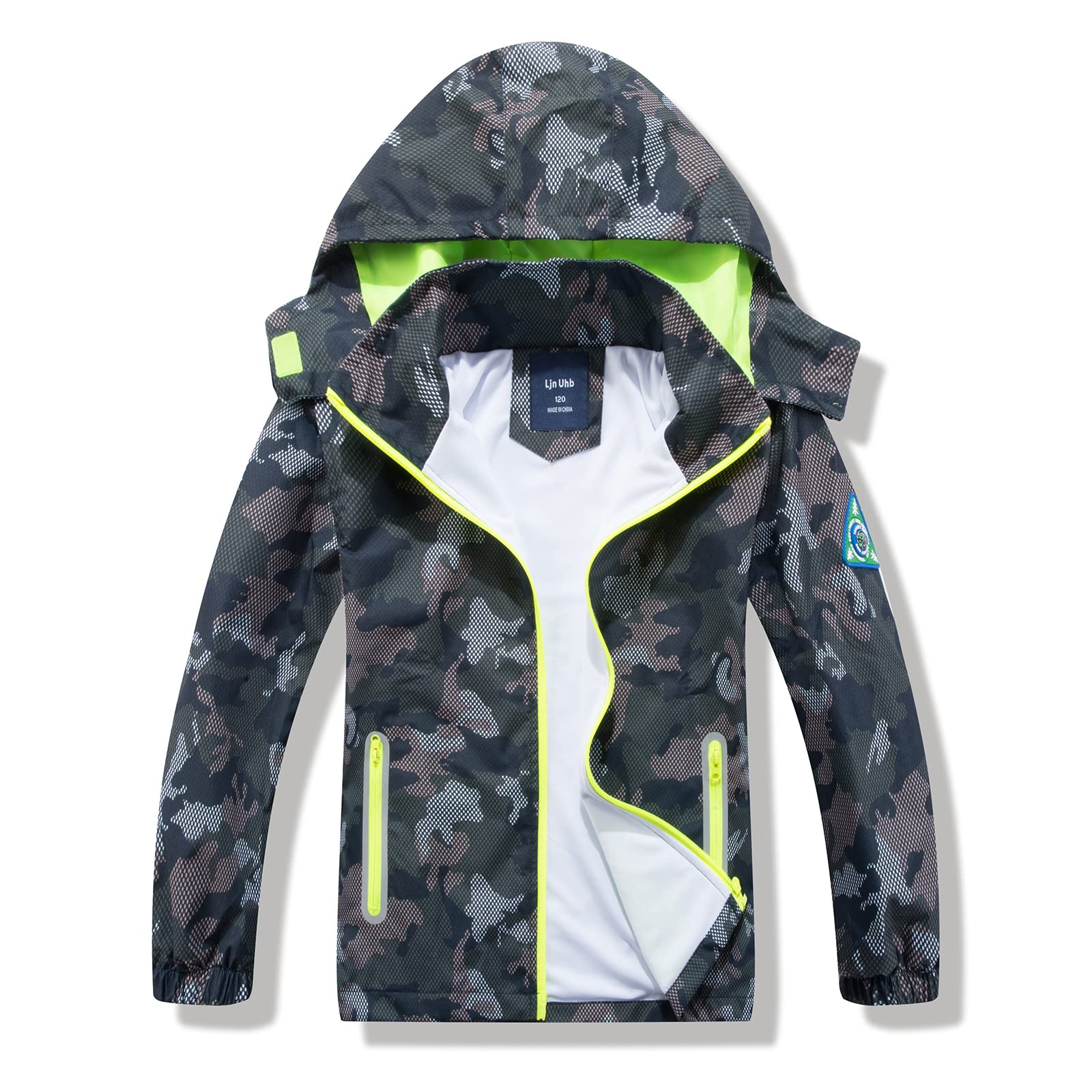 Hzxvic Boys Black Camo Kids Waterproof Jacket Camo Raincoat,Childrens Lightweight Rain Coat With Hood (Blackcamo-5T)