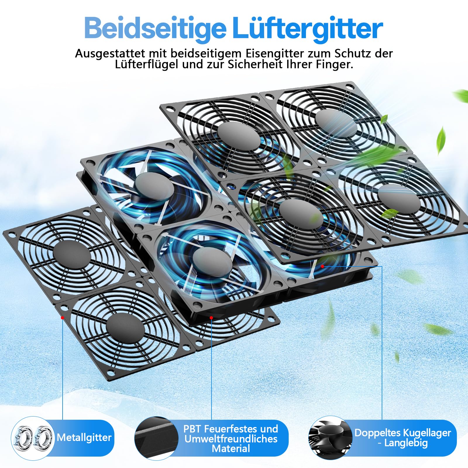 120mm*4 PC Lüfter Gehäuselüfter 12V, Einstellbare Geschwindigkeit Kontrolle Computer Lüfter, 220V 3000 RPM, für Laptop TV Router Serverschrank Netzwerkschrank Verstärker Belüftung