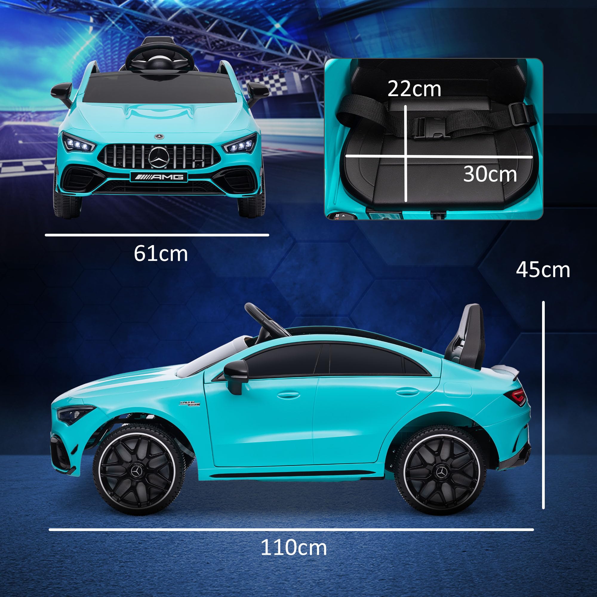 AIYAPLAY Dziecięcy samochód elektryczny 12 V, z pilotem zdalnego sterowania, muzyka, pojazd elektryczny z lampą, złącze USB/MP3, funkcja wsteczna, 3-5 km/h, dla dzieci w wieku 3-6 lat, jasnoniebieski