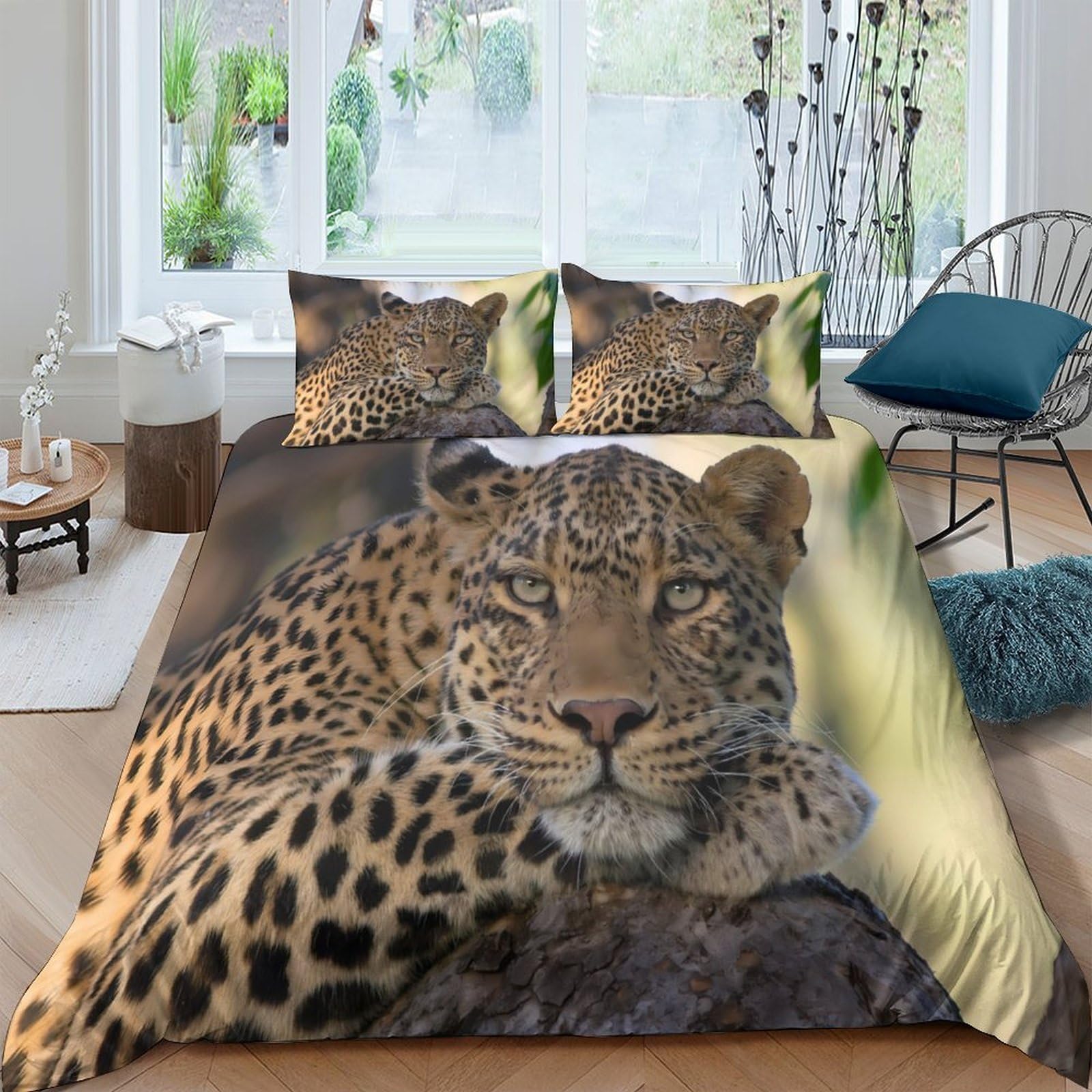 Ctjqhvkz Style-9 3D Printed Leopard Jungle Fitted Sheet Microfiber Soft Animal Bed Cover For Bedroom Guest Room Mattress Decor Single（135X200cm）