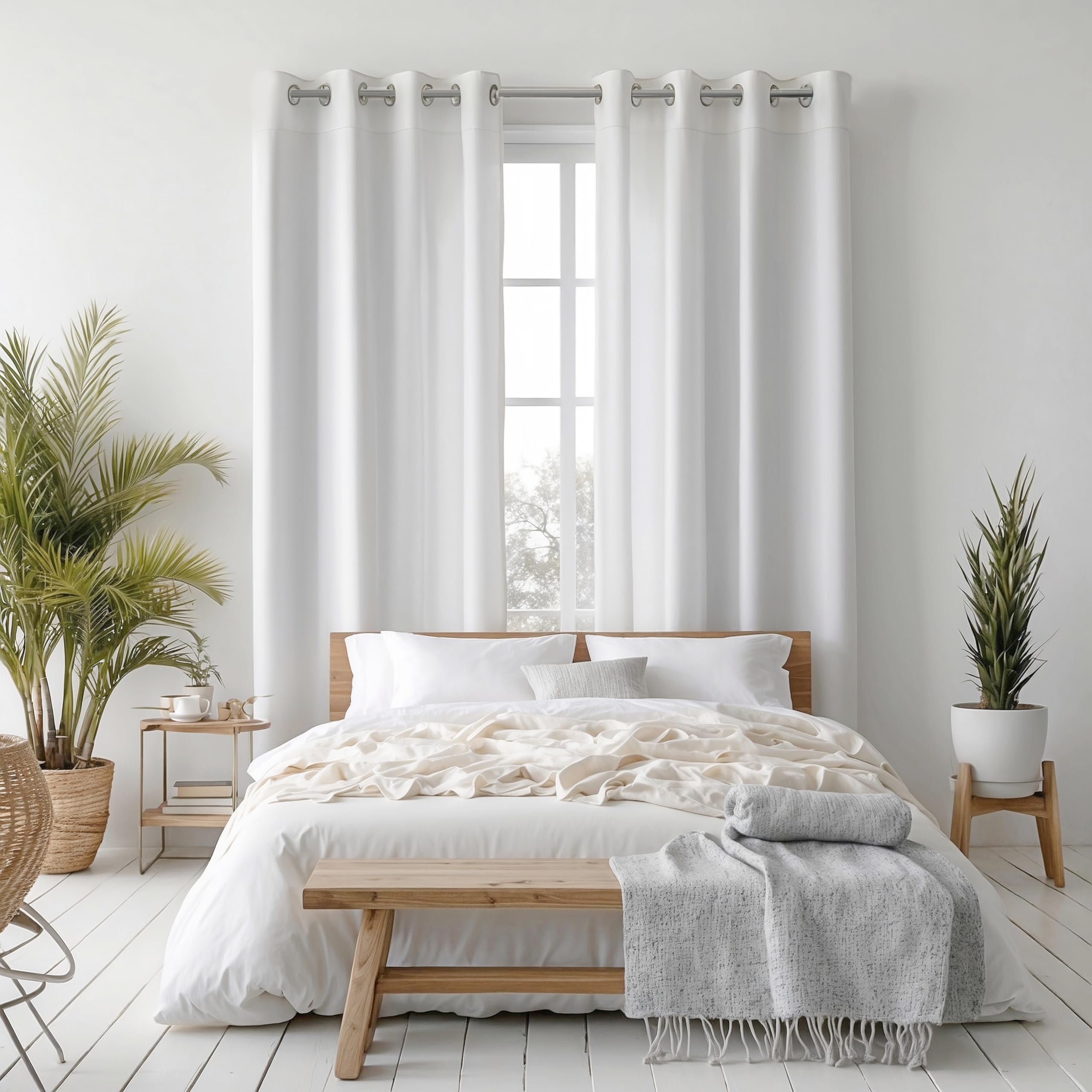 Cozyor Blickdichte Vorhänge Gardinen 2er Set mit Magnet-Raffhalter Thermogardine gegen Kälte, weiß Purity, Gardine mit Ösen für Schlafzimmer, Wohnzimmer, Kinderzimmer 160x135 cm