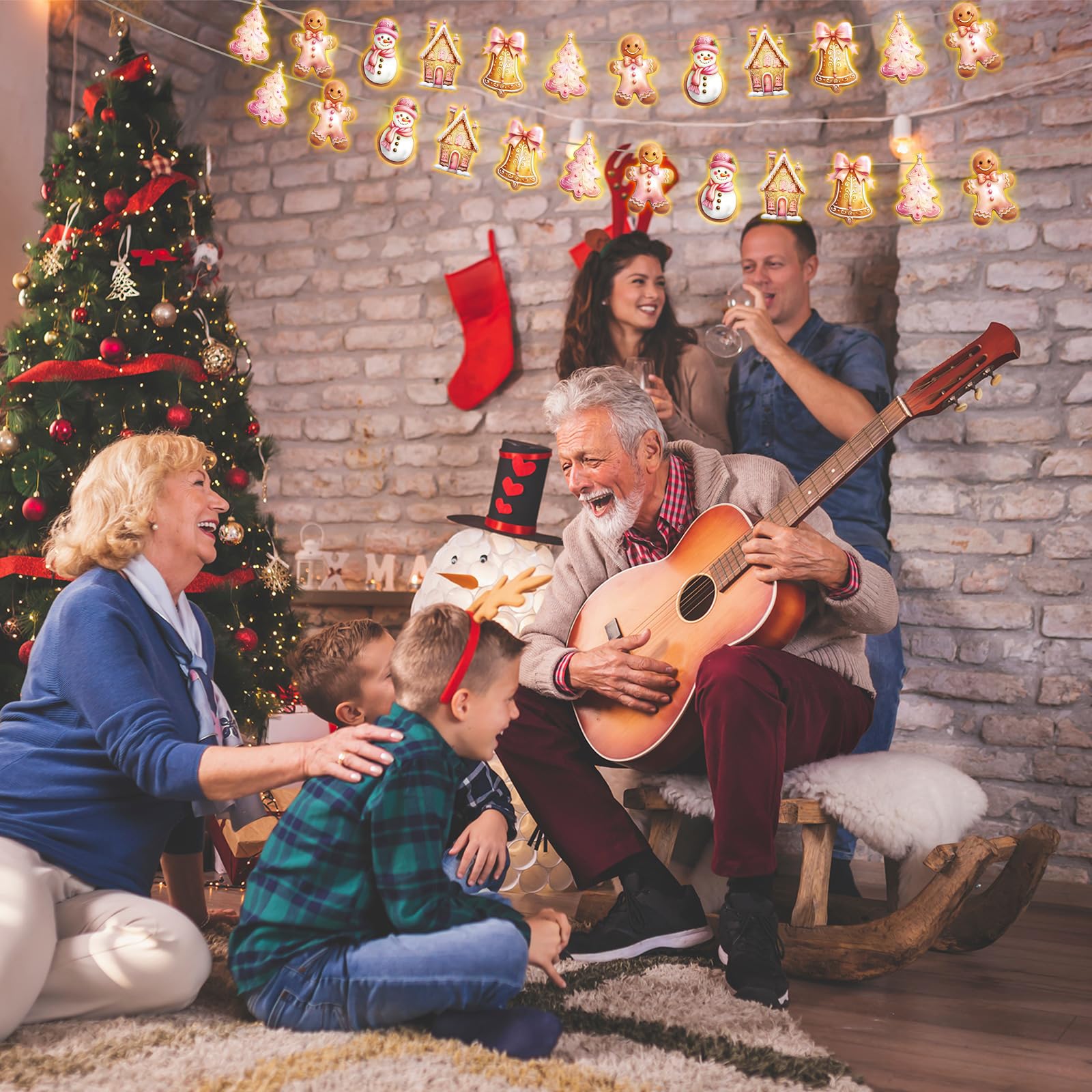Ganeen Weihnachts-Lichterkette, 20 LEDs, 3 m, niedliche hängende Lichterkette für Weihnachtsbaum, batteriebetrieben, für den Innenbereich, Urlaub, für Weihnachten, Party, Dekorationen, Kaminsims