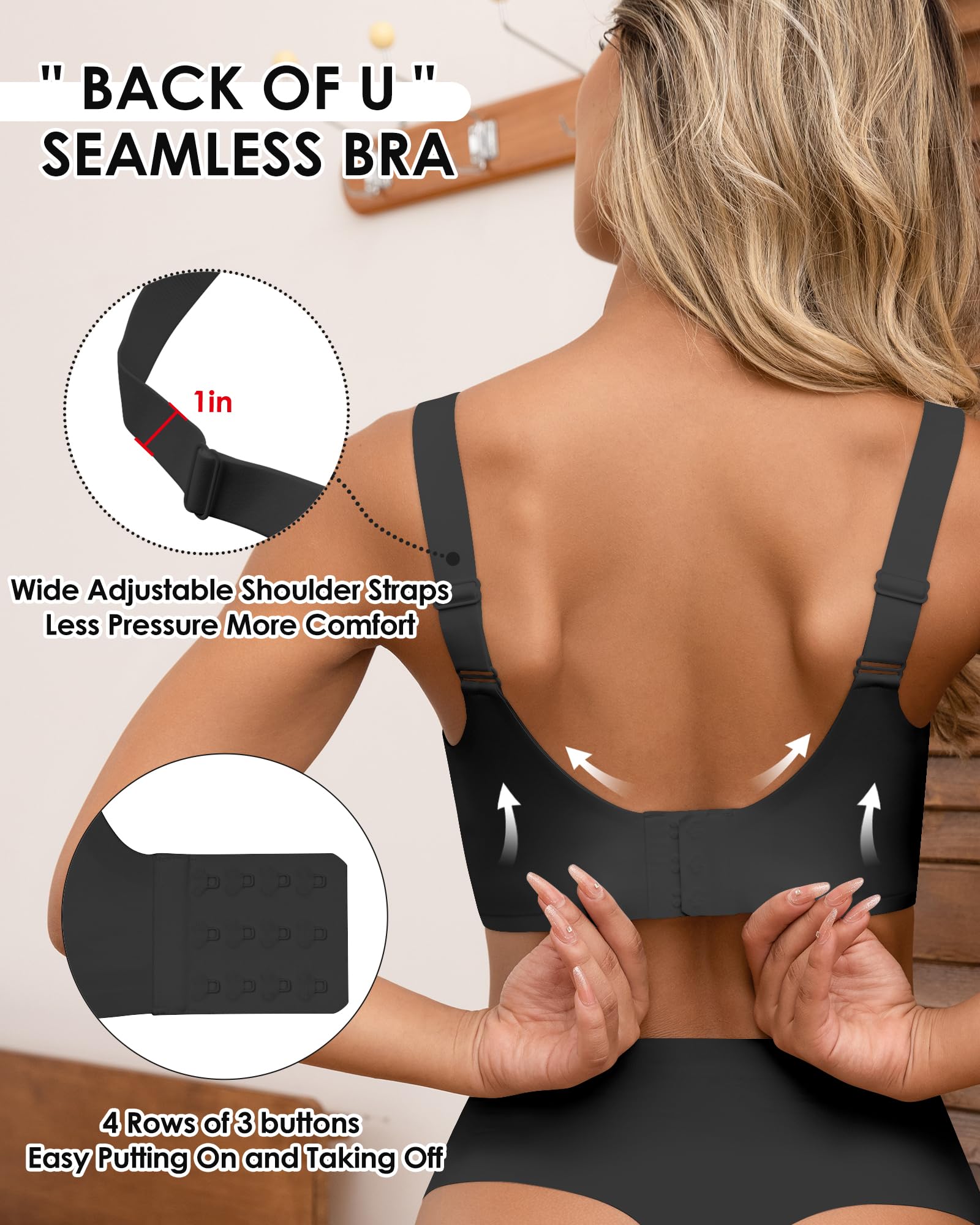 HORISUN Reggiseni Senza Cuciture Reggiseno Push up Wireless a Copertura Totale per Donne Comode Bralette di Supporto con Scollo a V
