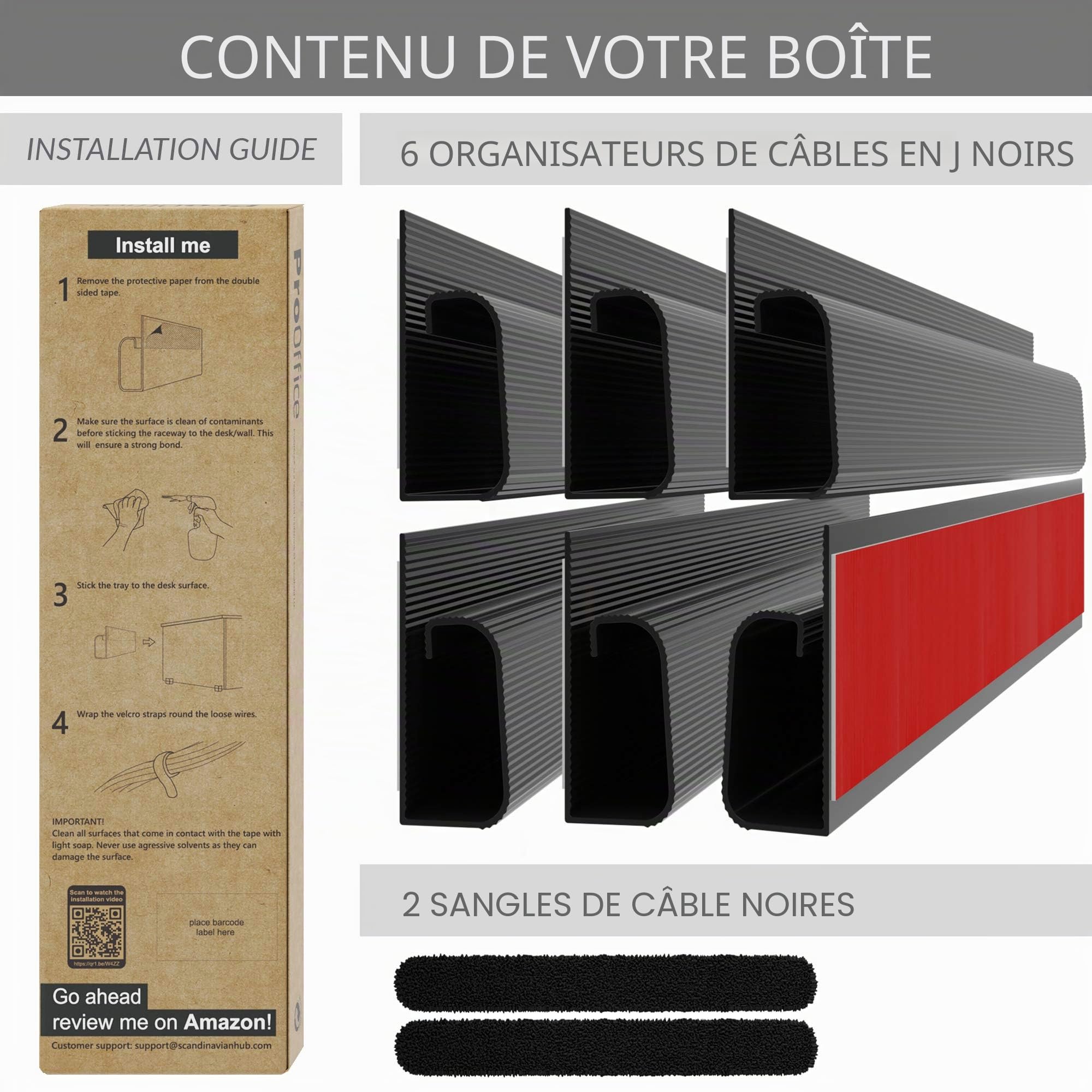 Scanfield Cache Cable, Lot x 6 Range Cable, Organisateur Rangement Cable sous le Bureau, Goulotte Passe Cable, Boite Cache Cable, Maximise Circulation de l'Air, Facile à Installer, Cable Management PC
