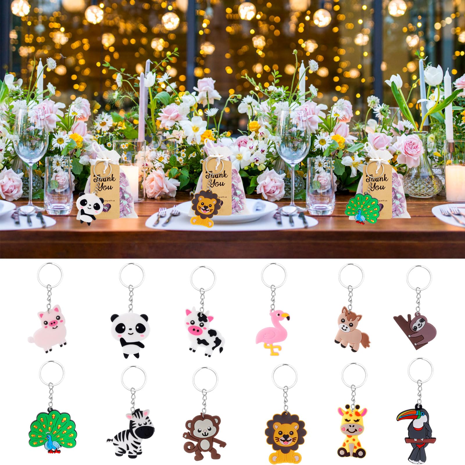 24 Portachiavi Animali Della Giungla - Per Bambini, Bomboniere, Regali - Foto 5