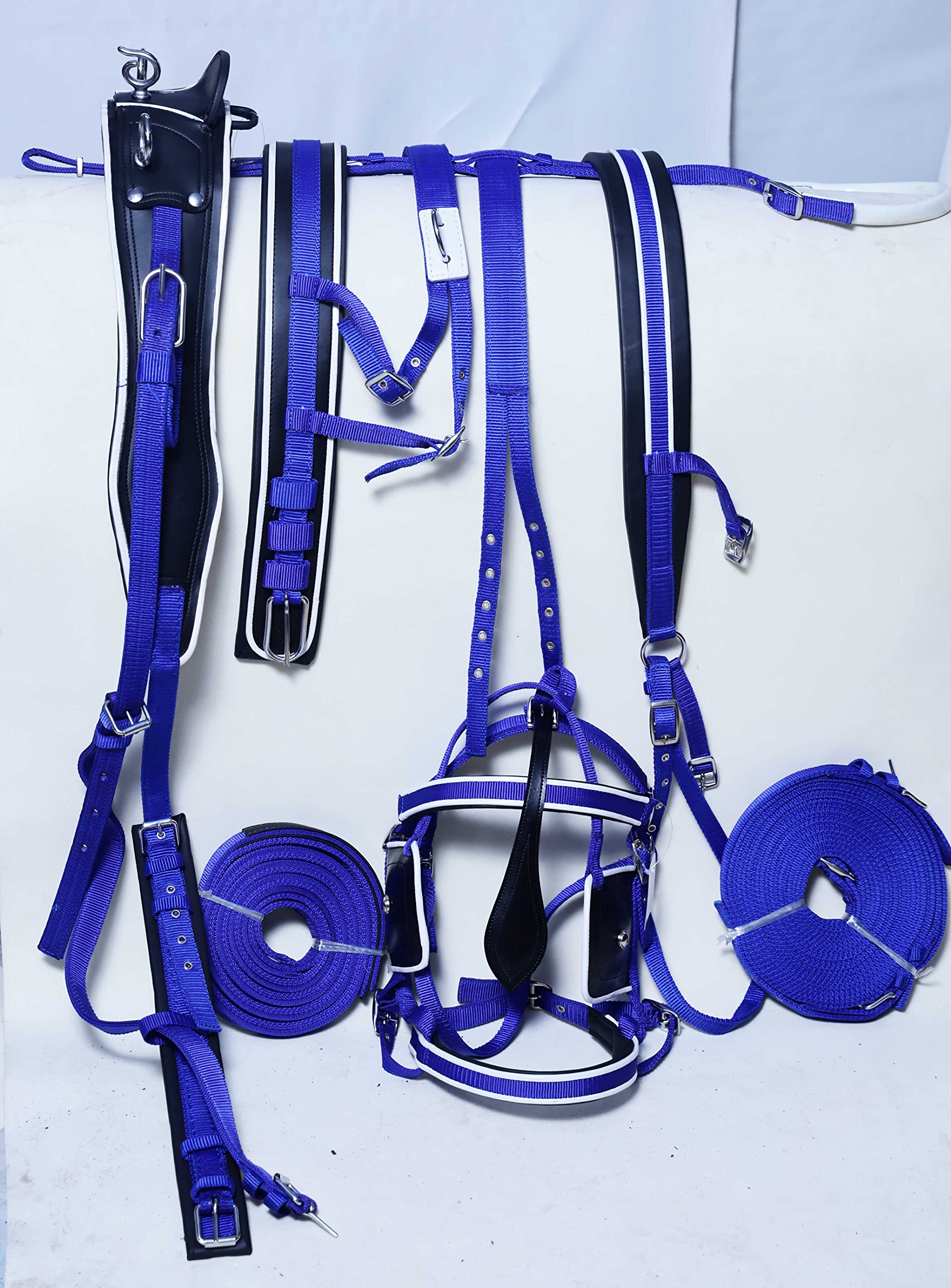 Harnais de conduite en nylon rembourré bleu pour cheval Taille complète