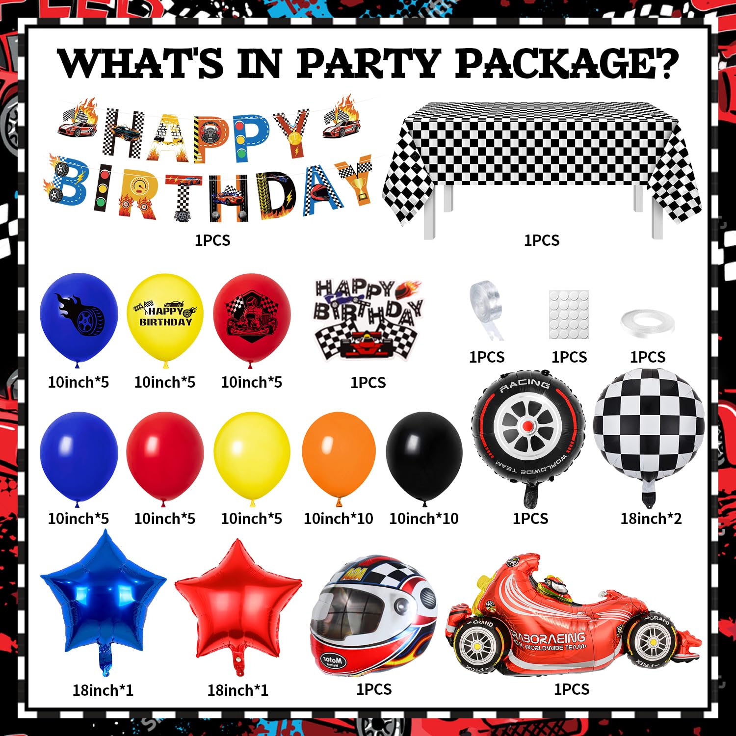 Globos de Cumpleaños Niño, Kit Decoración Coche, Azul Rojo, Feliz Cumpleaños, Decoración Infantil Coches 5-18 Años