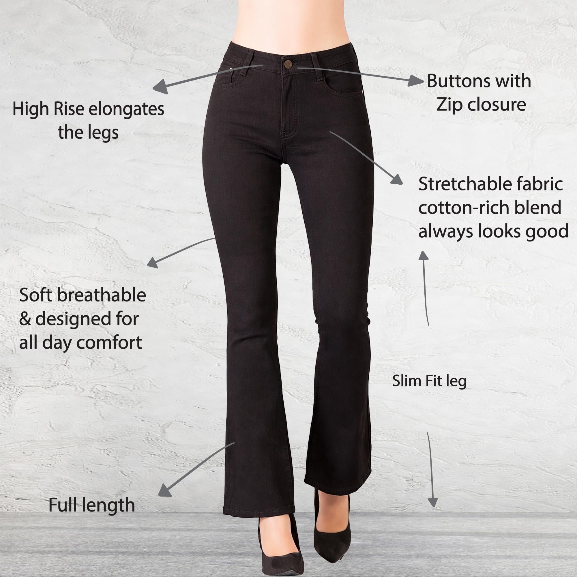 Glook Pantaloni Skinny Donna Jeans a Zampa Vita Media Svasati Elasticizzati Stile