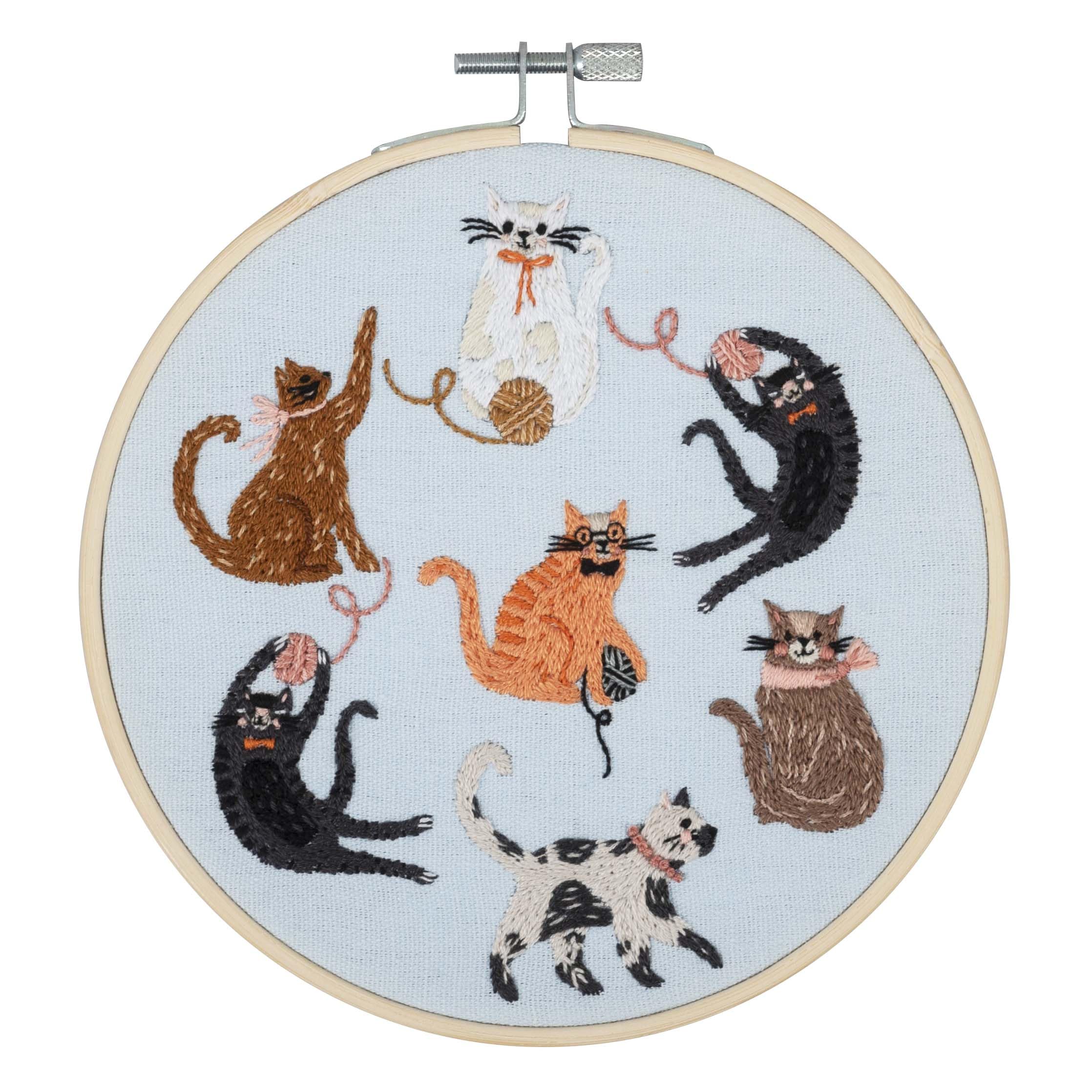Trimits Embroidery Kits - 15cm 6" Embroidery Beginners Kit, Cross Stitch Kits for Adults, Starter Set with Bamboo Hoop, Fabric, Threads, Needle & Backing - Cats