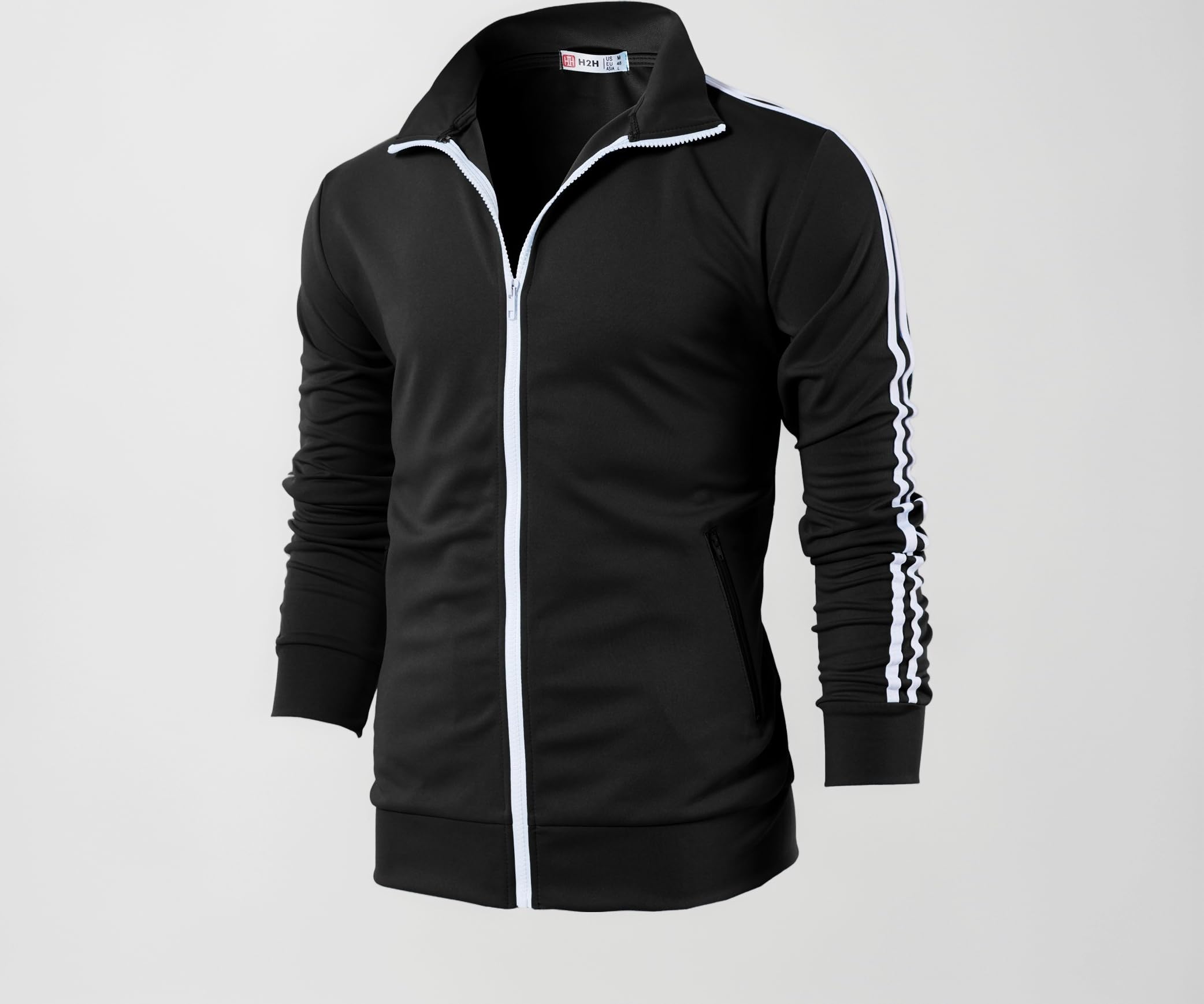 H2H Mens Active Slim Fit Track Lightweight Jacket Zip-up Long Sleeve BLACK US M/ASIA L (CMOJA0103)