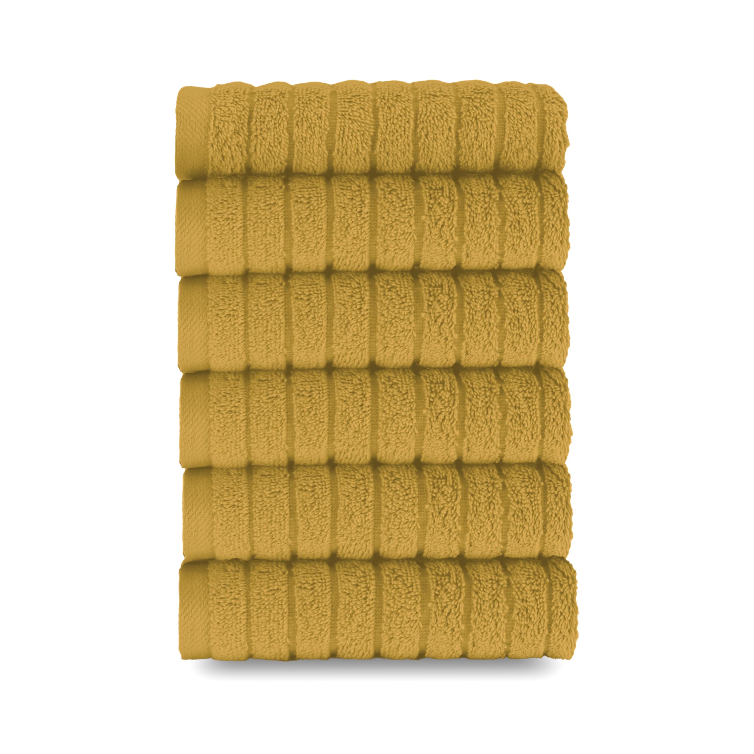 Elegant Comfort 100% Turkish Cotton Corduroy Ribbed Luxury Washcloths 6 Pack Soft 13 x 13 Inch - Higly Absorbent, Durable, Quick Dry, Spa Premium Hotel Quality for Bathroom or Travel, Gold