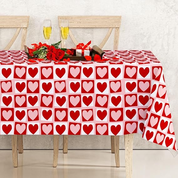 Aperturee Pink And Red Love Heart Plaid Rectangle Tablecloth